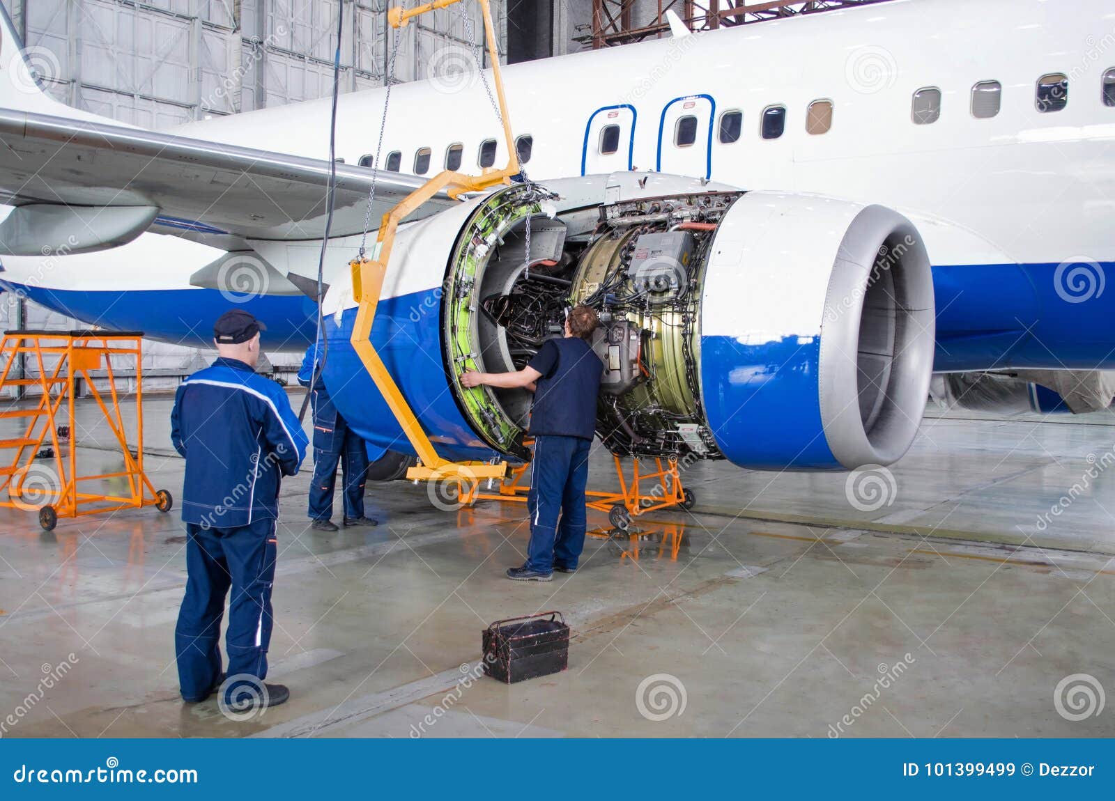 Replacing the Engine on the Airplane, Working People. Concept