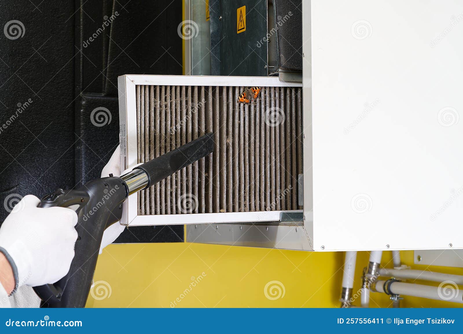 Replacing Filter in the Central Ventilation System. Hvac Filter