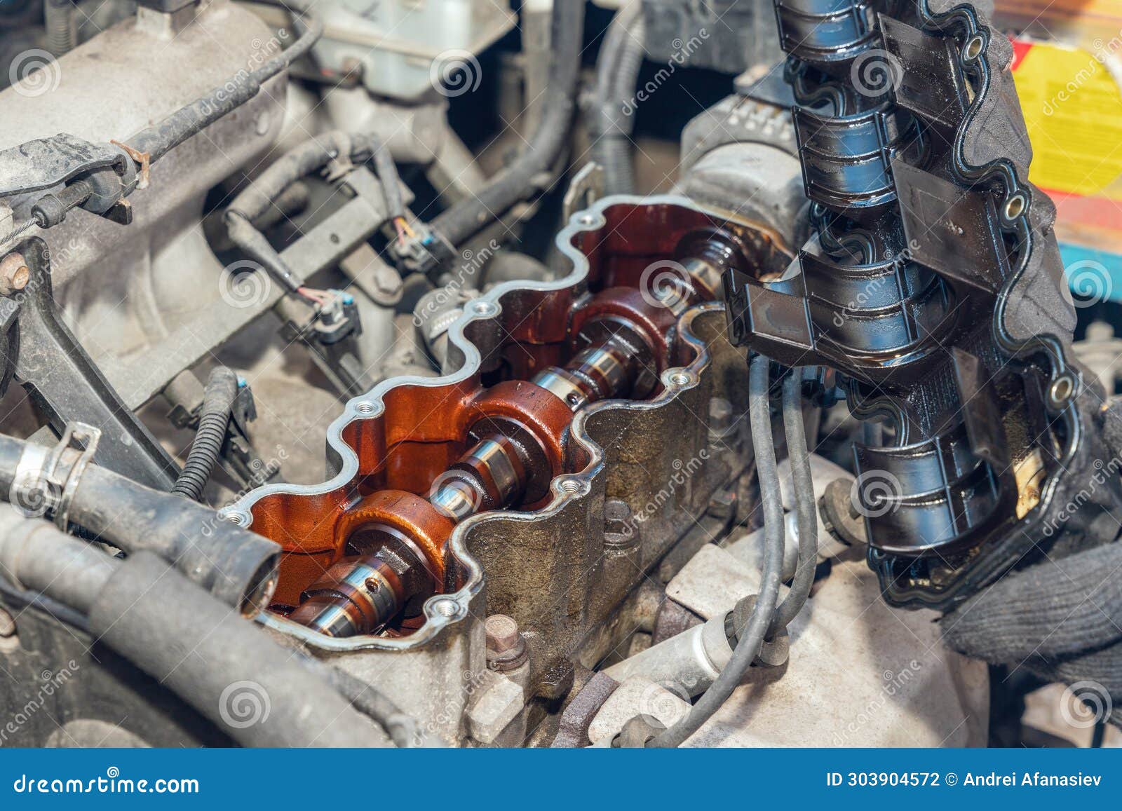 Replacing the Valve Cover Gasket of an Internal Combustion Engine Stock Photo Image of