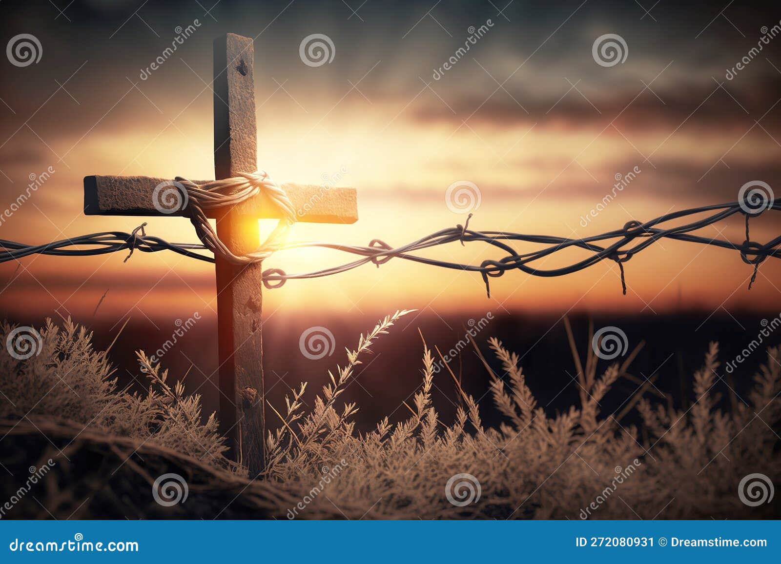 Representation of Cross of Jesus Christ with Barbed Wire at Calvary