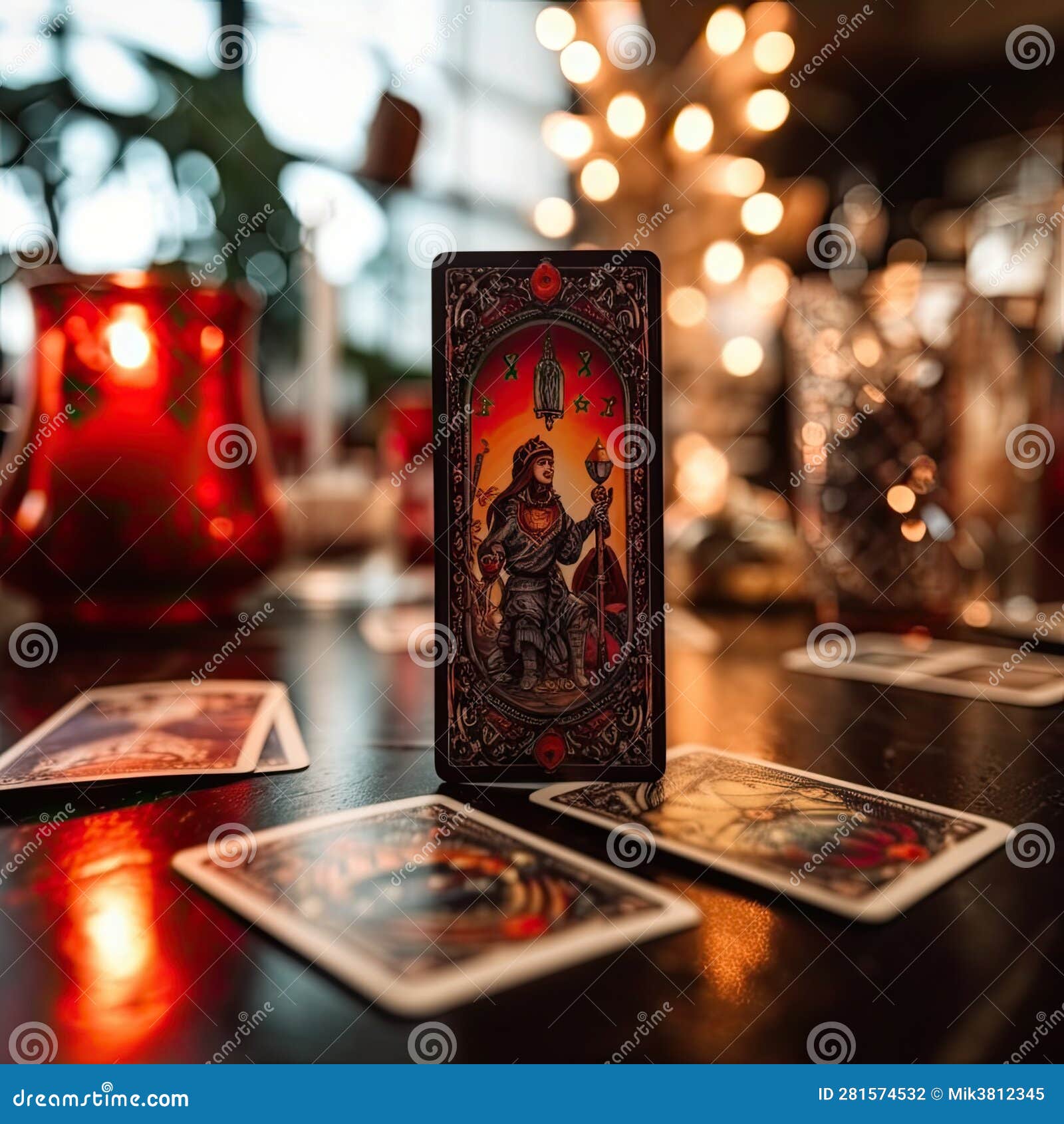 Representation of Fortune Teller and Tarot Cards. Stock Illustration