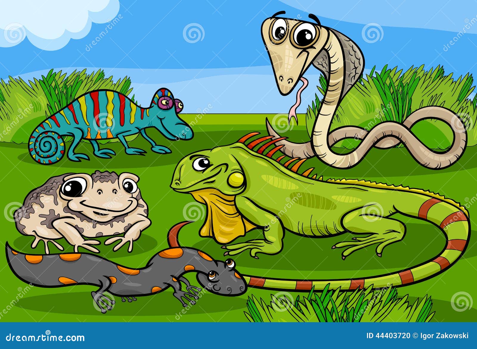 reptiles and amphibians group cartoon