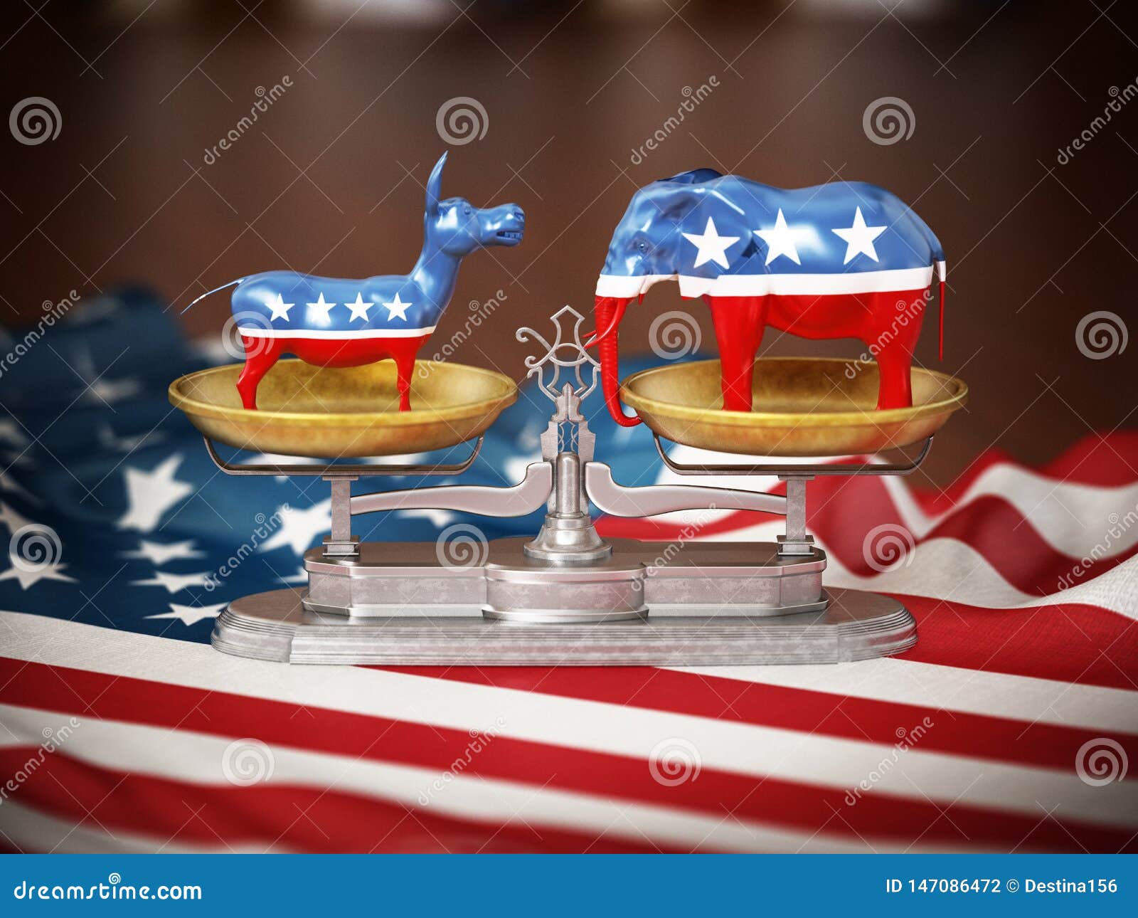 Republican And Democrat Party Political Symbols Elephant And Donkey On ...