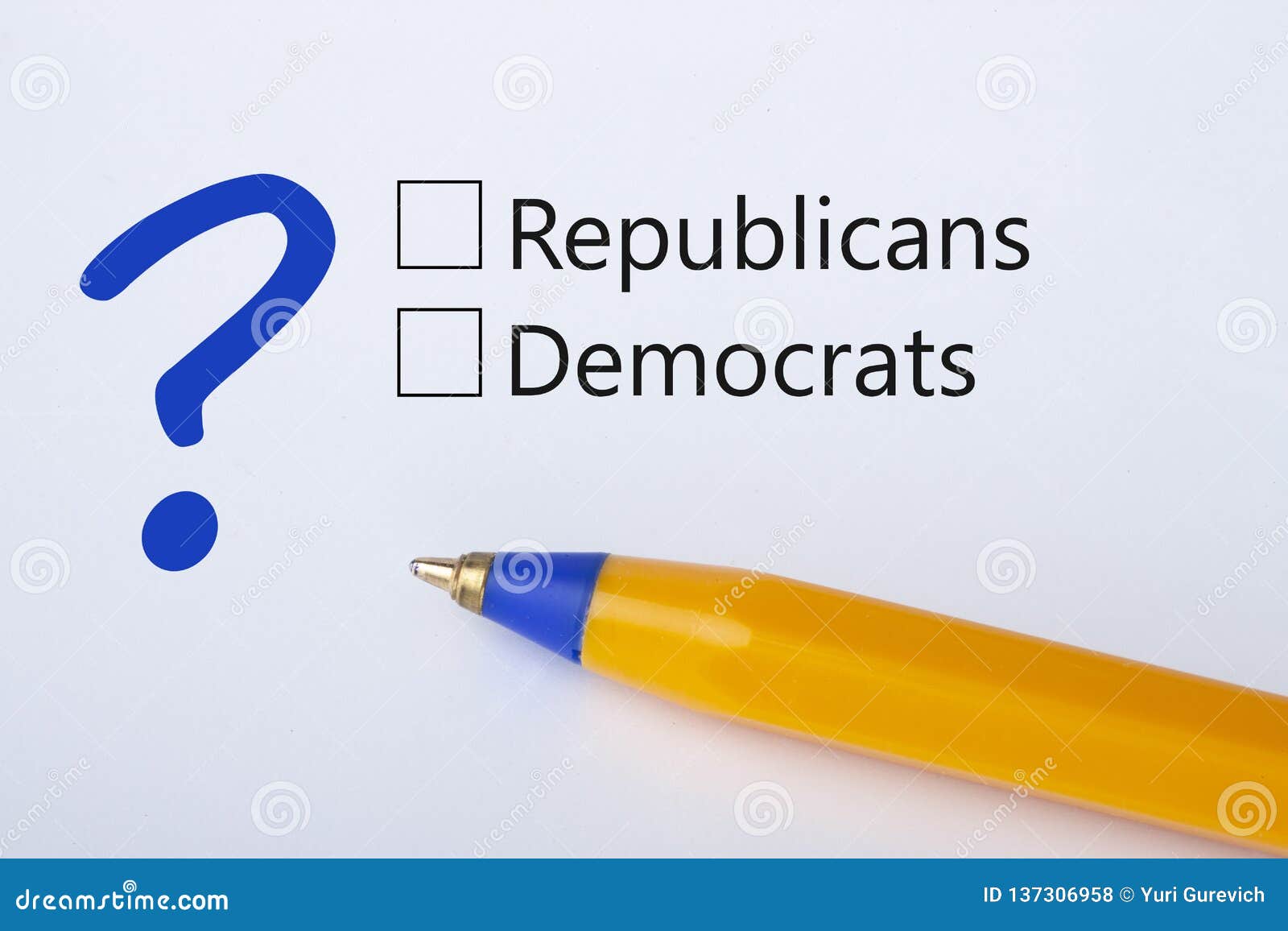 republicans or democrats - checkbox with a tick on white paper with yellow pen. checklist concept