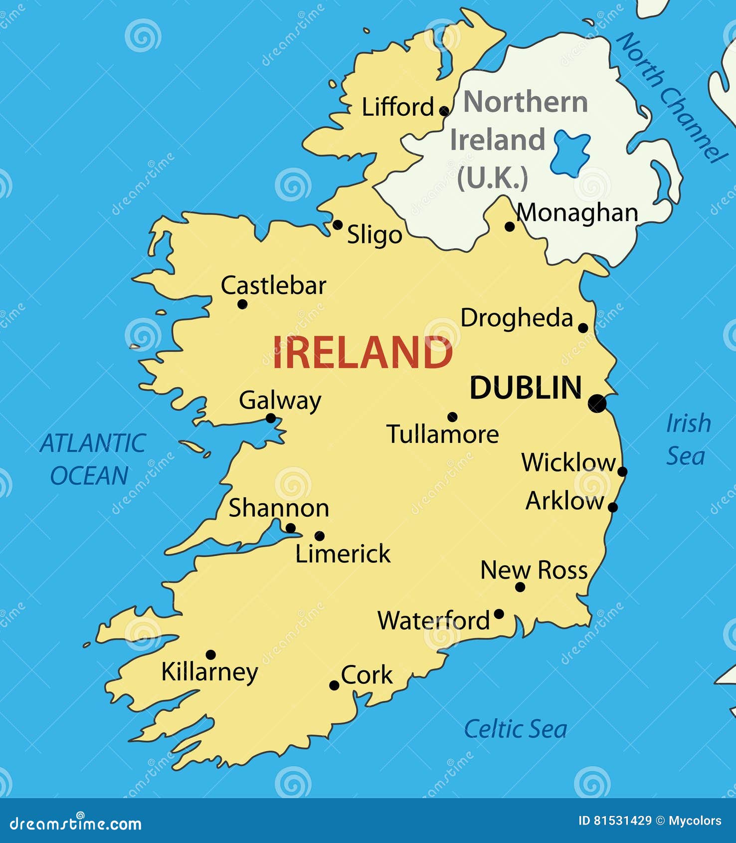 Republiek Ierland - Kaart Vector Illustratie. Illustration Of Dublin -  81531429