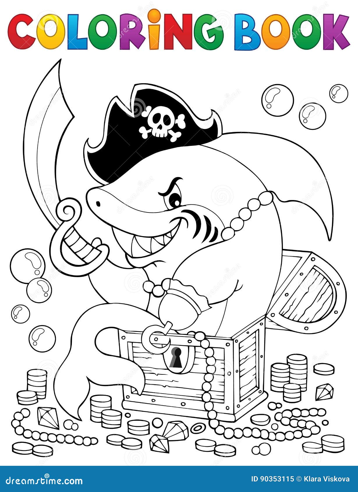 Requin De Pirate De Livre De Coloriage Avec Le Trésor Illustration de Vecteur Image