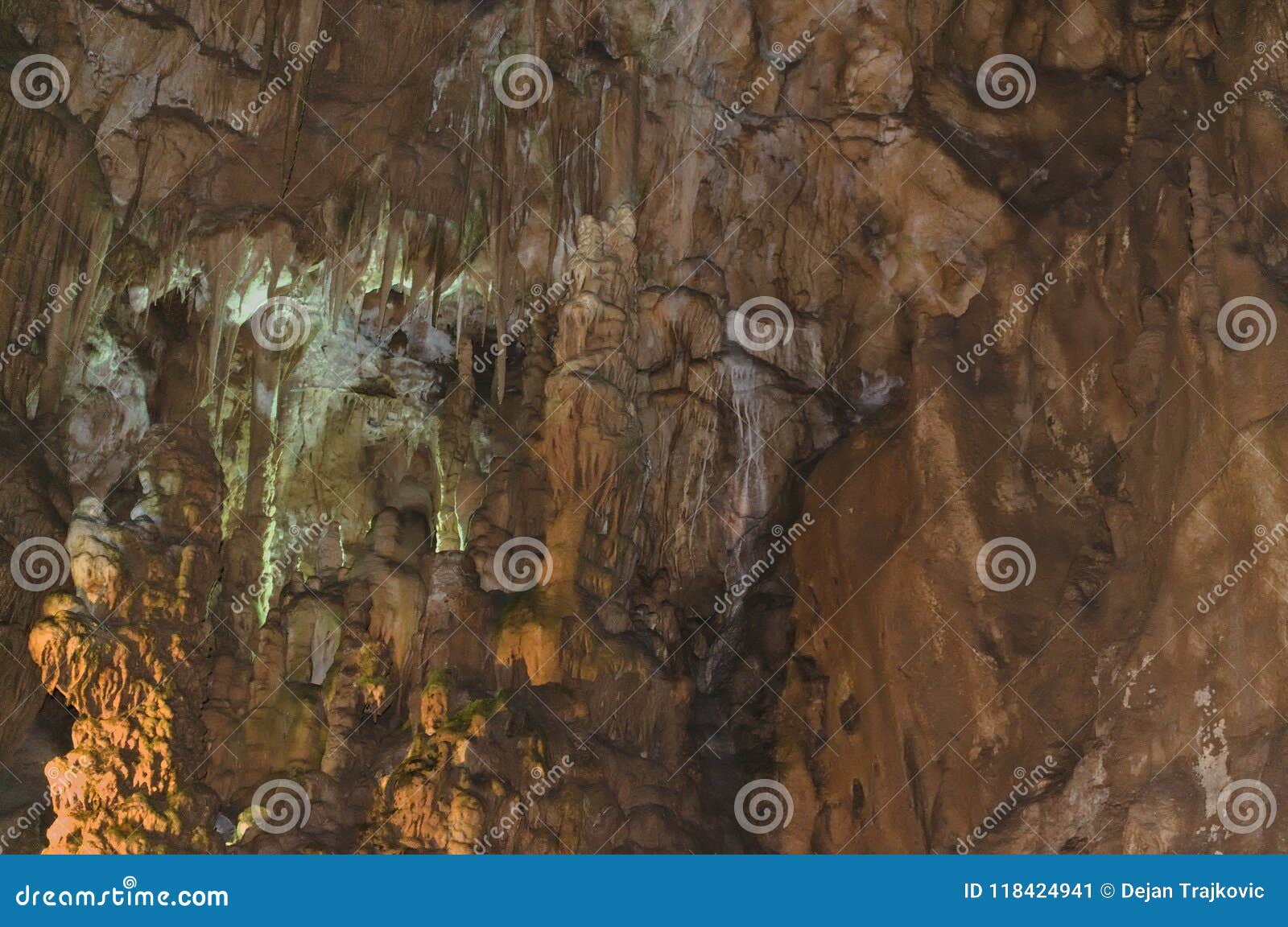 stalagmites and stalactites in resava cave, serbia