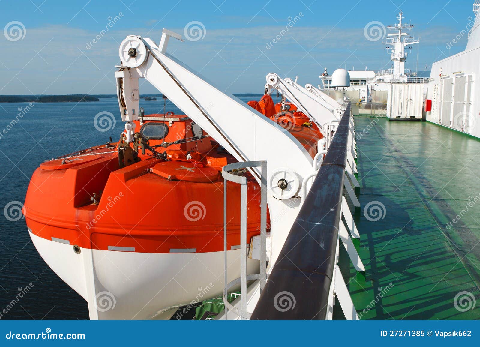 rescue boat on cruise ship royalty free stock photo