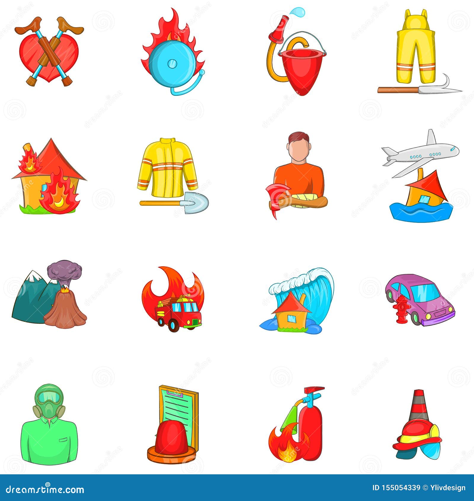 rescue service icons set, cartoon style
