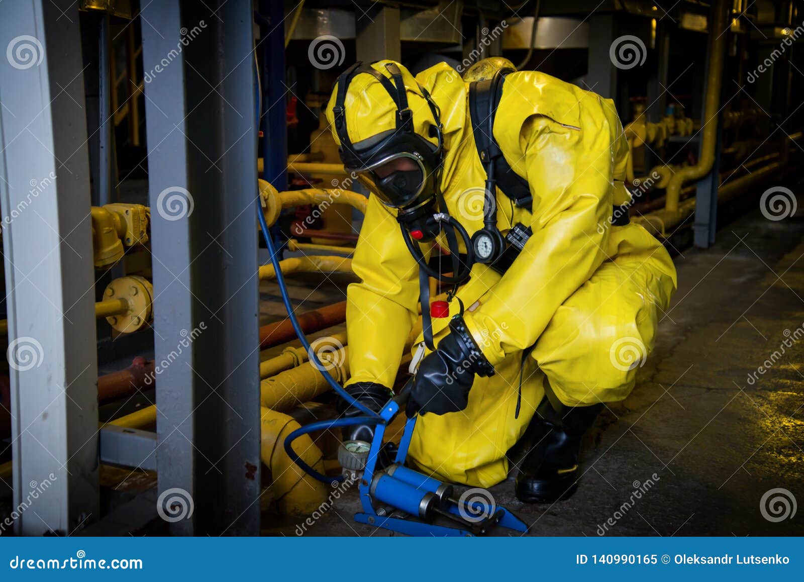 man in a anti-radiation hazmat suit and gasmask in | Stable Diffusion