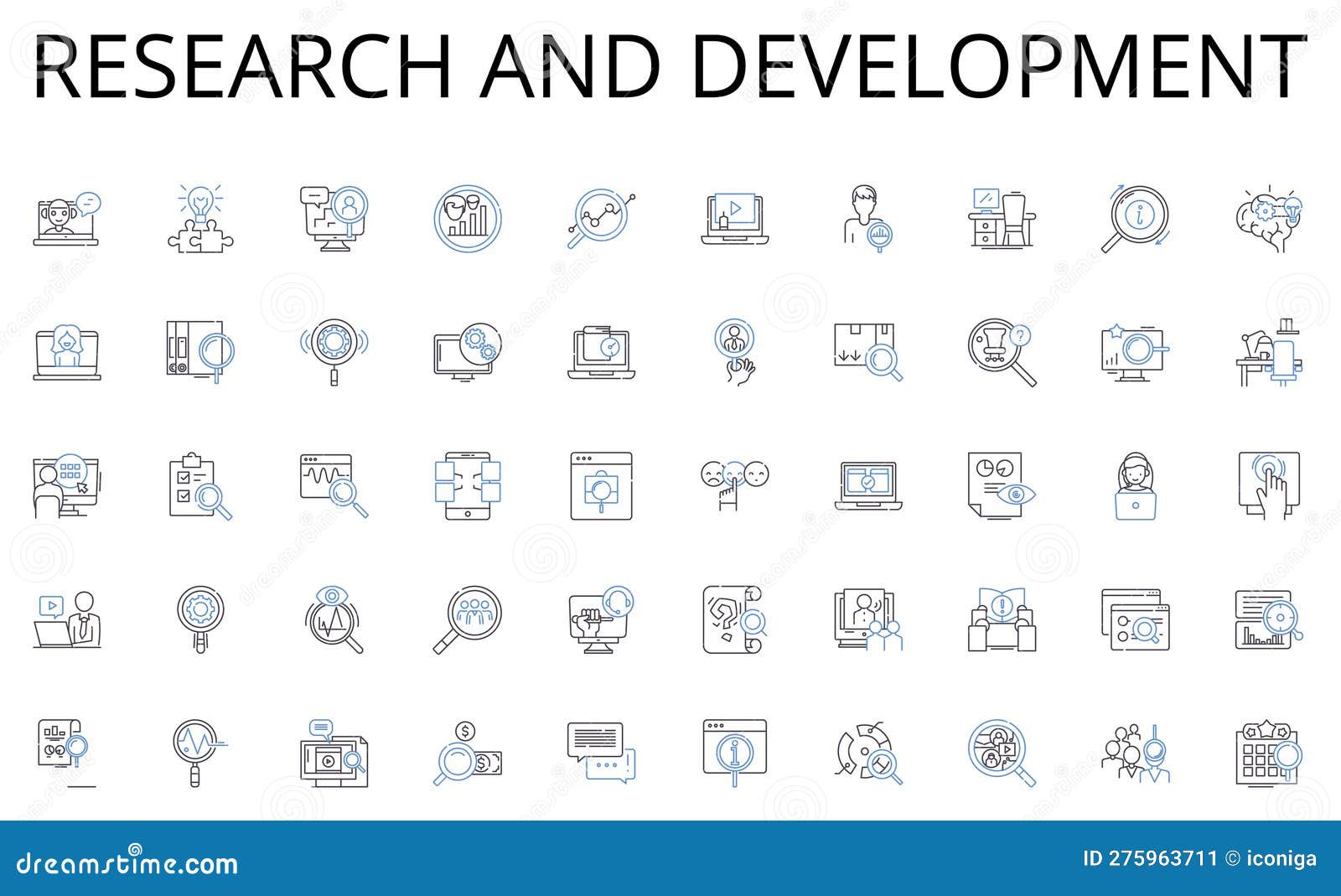 research and development line icons collection. machine learning, artificial intelligence, neural nerks, data analytics