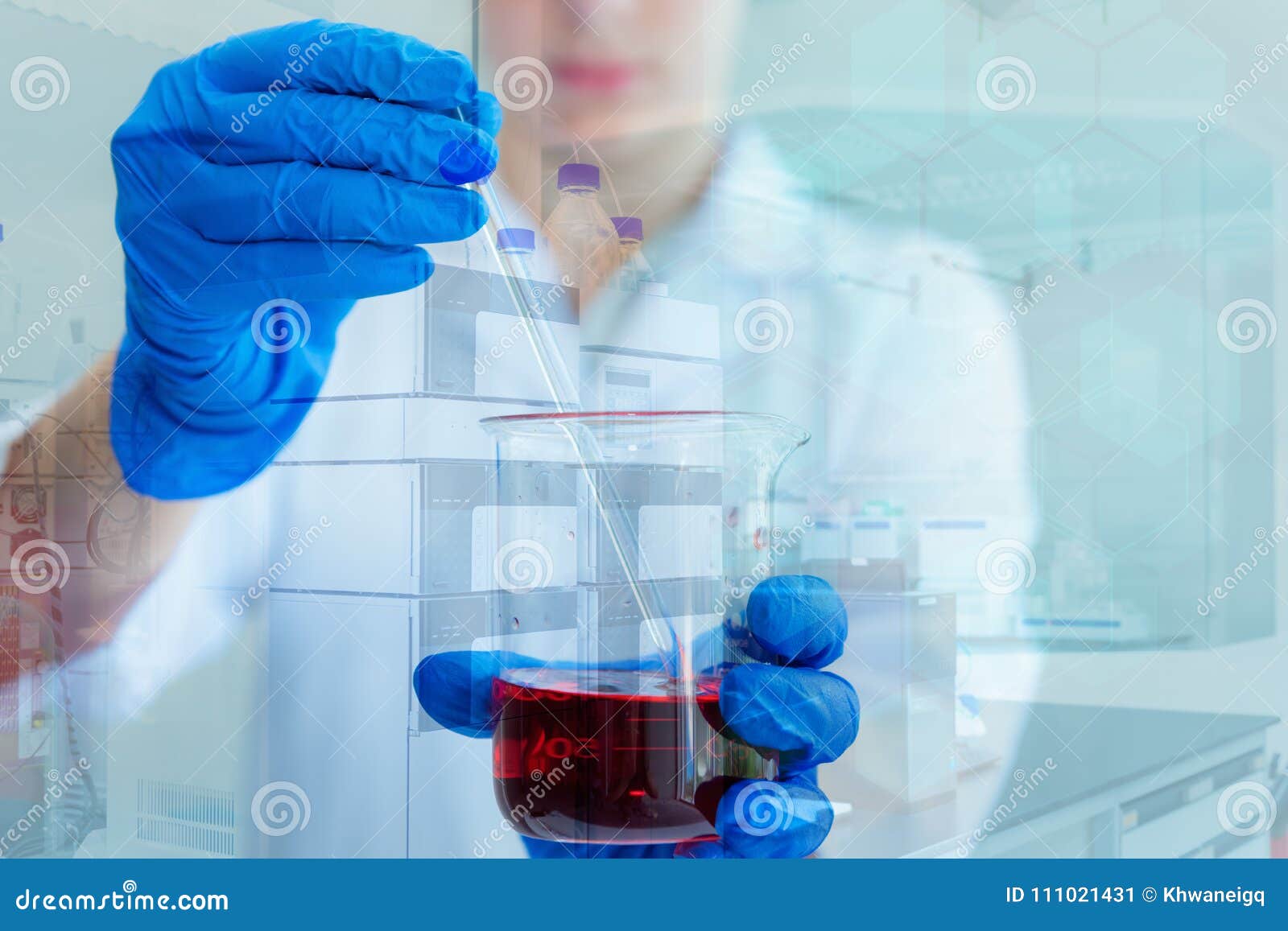 Research Scientist Stir and Mixing Liquid Chemical in Beaker Stock