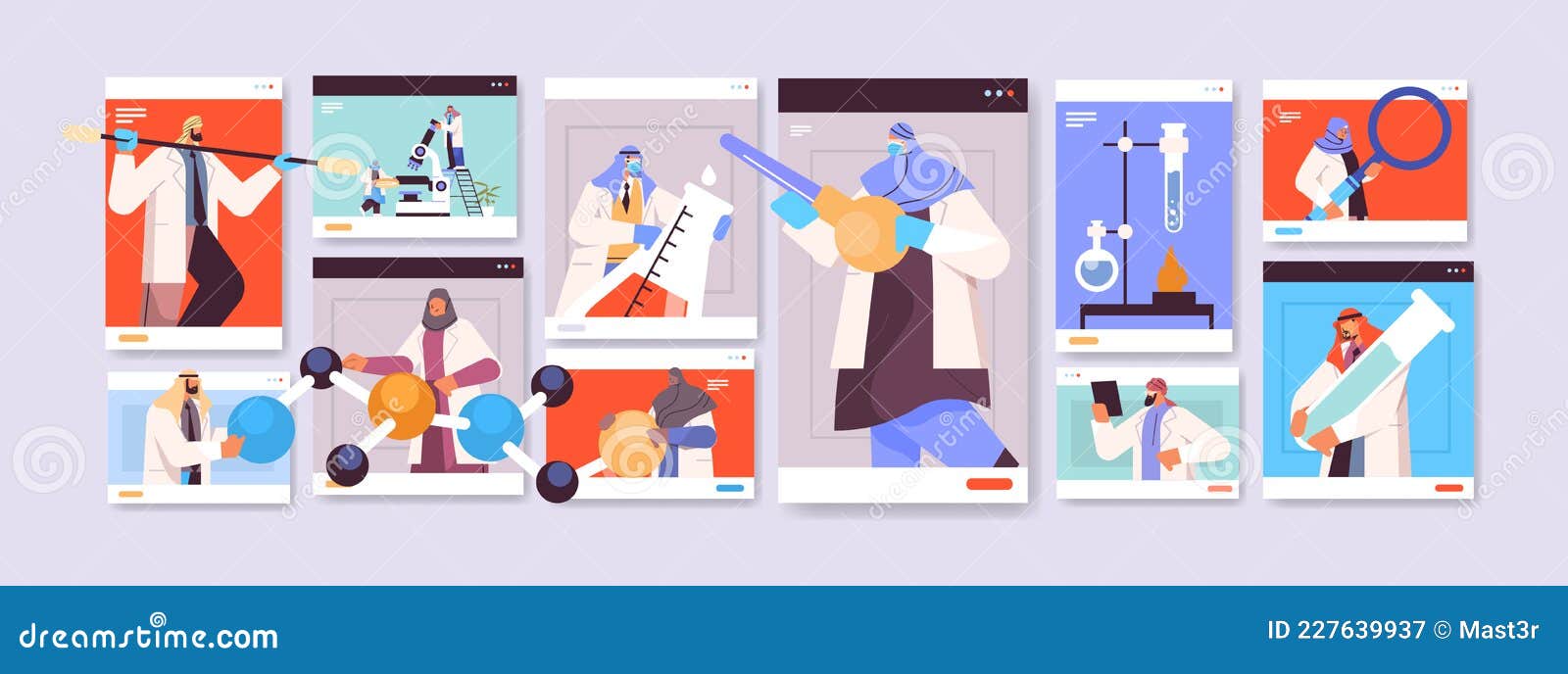 Researchers Working With Test Tubes Arabic Scientists Making Chemical Experiments In Laboratory Molecular Engineering Stock Vector Illustration Of Examination Experiment 227639937