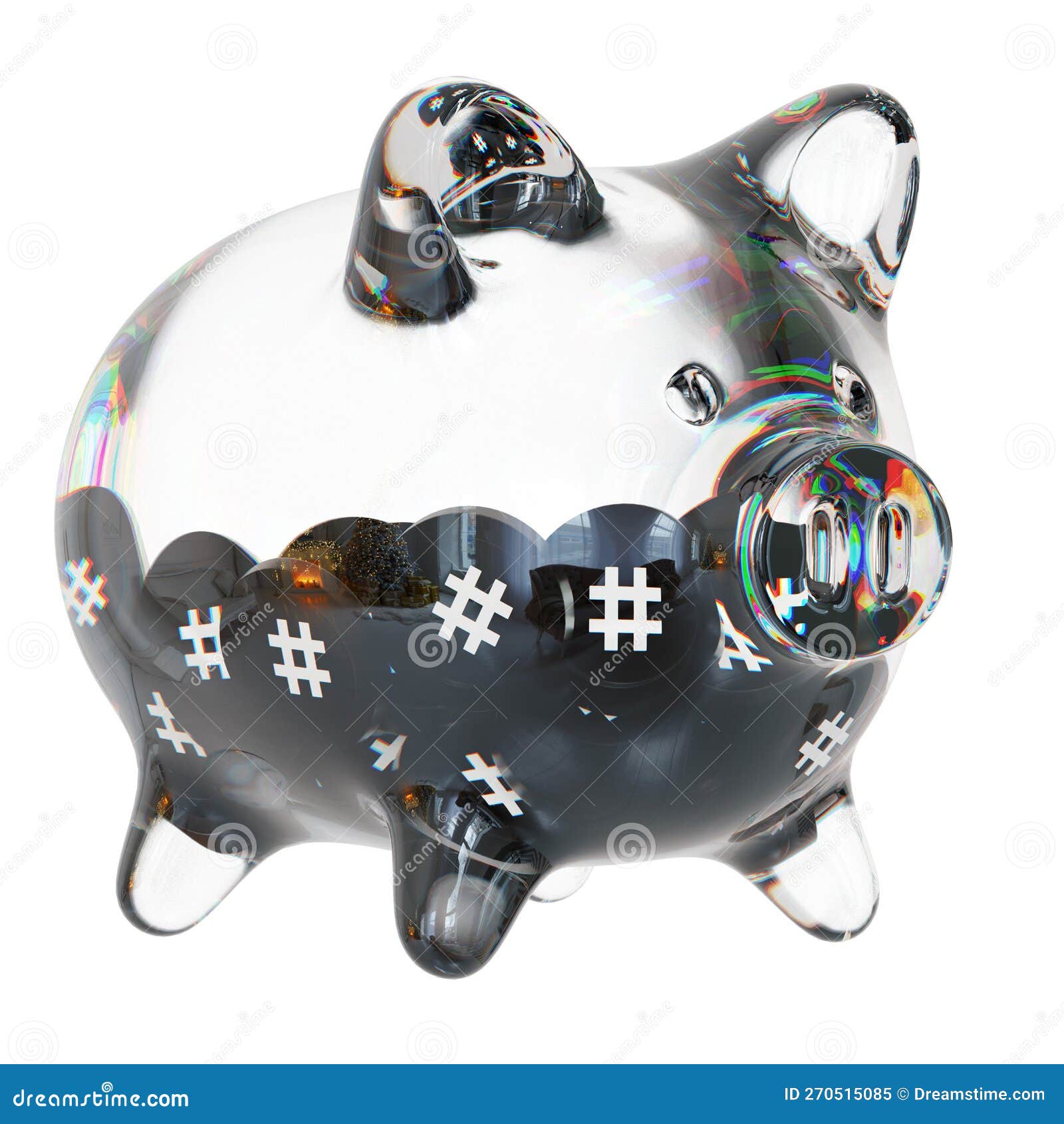 reserve rights (rsr) clear glass piggy bank with decreasing piles of crypto coins.