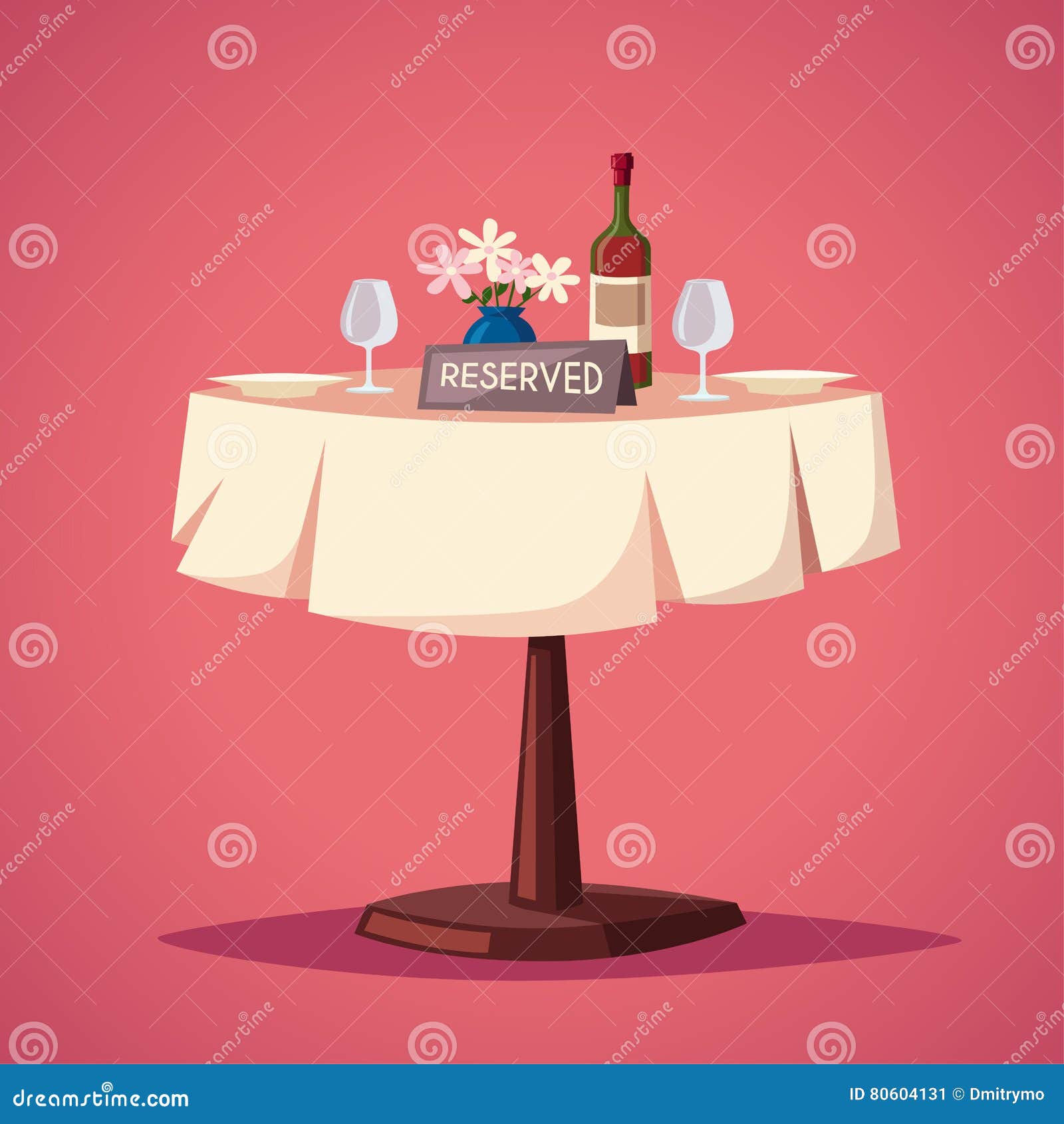 Reserved Sign On The Table In Restaurant. Cartoon Vector Illustration