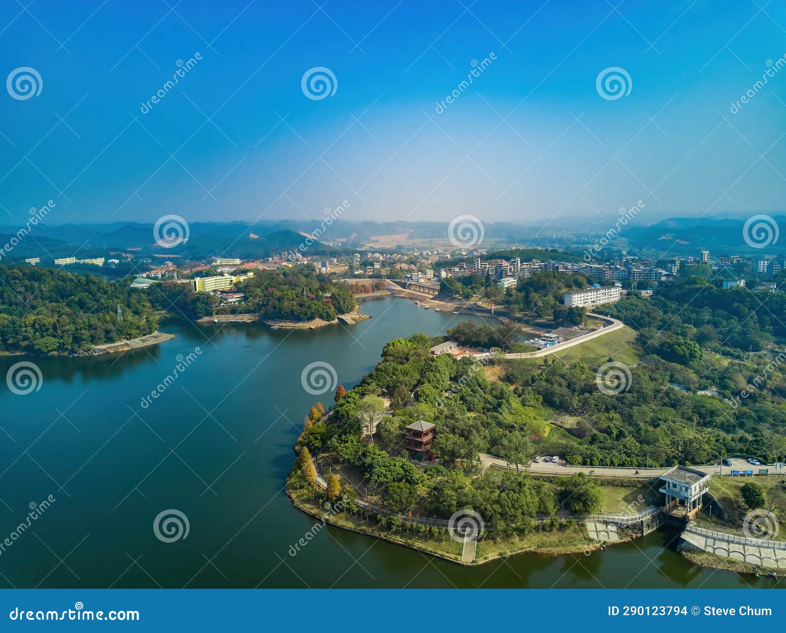 Reservoirs, Lakes and Mountain Islands Formed by Dams Stock Photo
