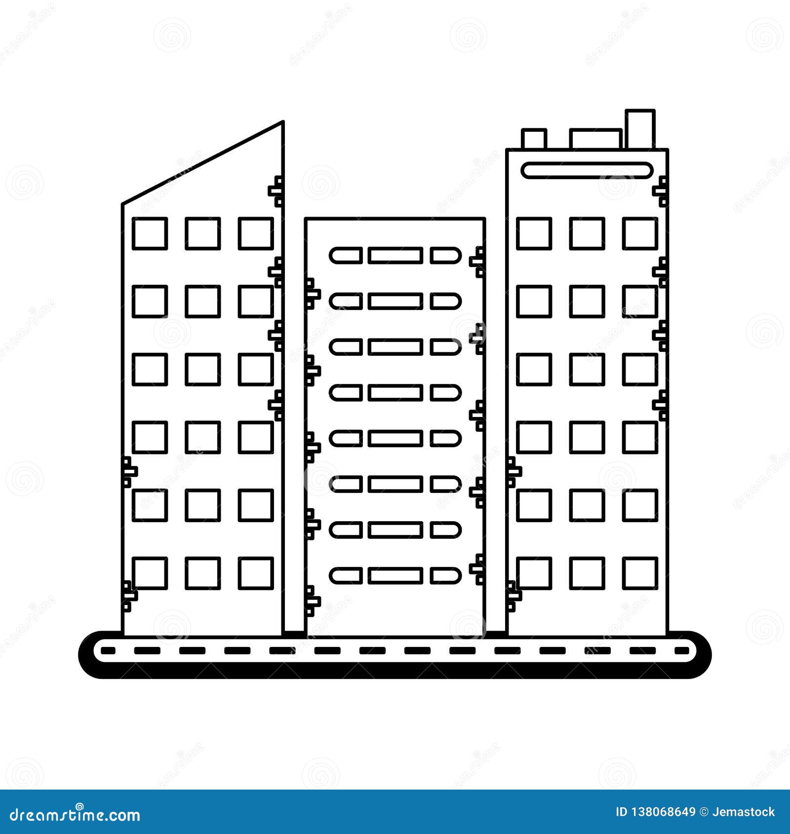Residence Building on Street Black and White Stock Vector ...