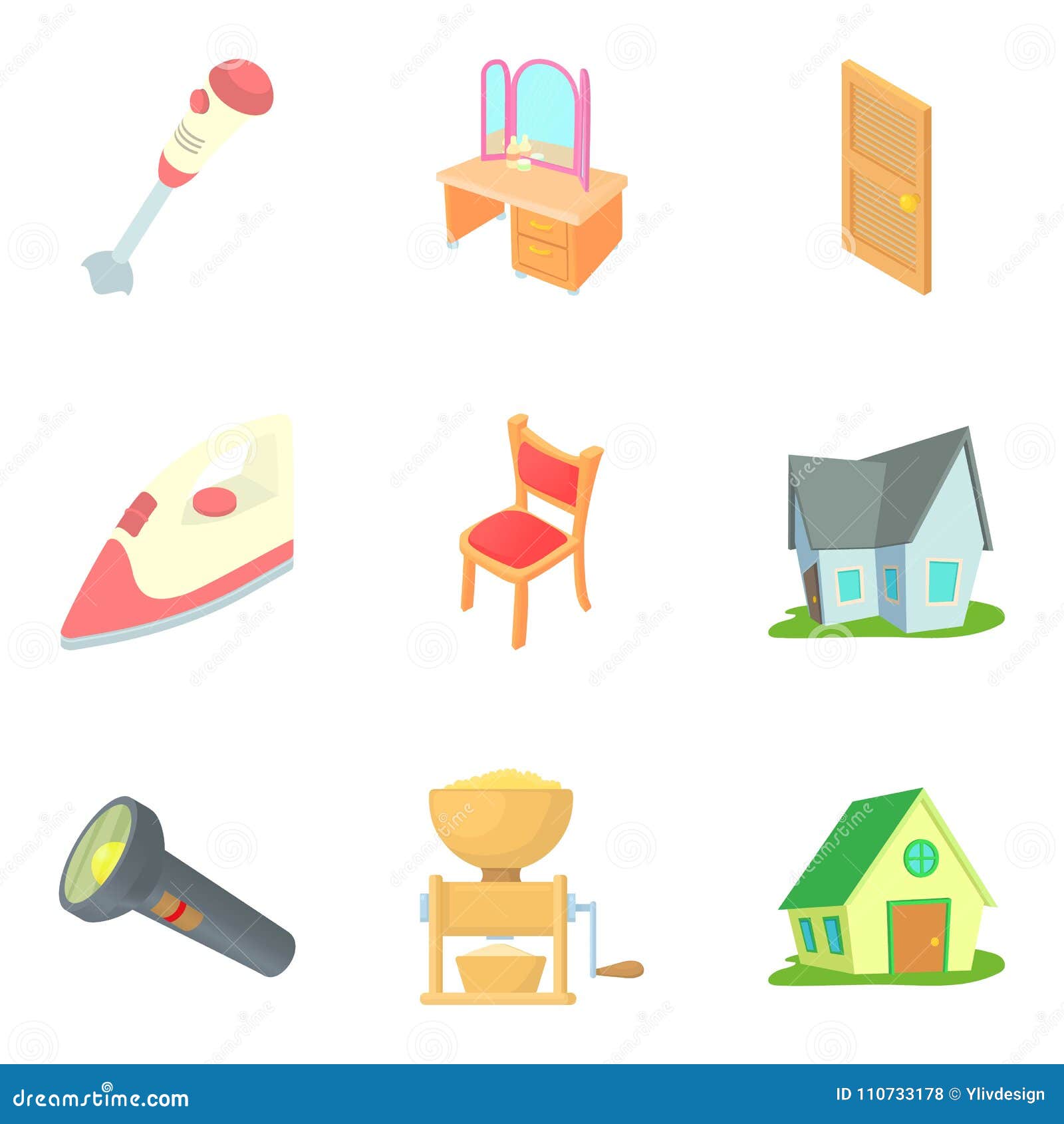 Residential District Icons Set, Cartoon Style Stock Vector ...
