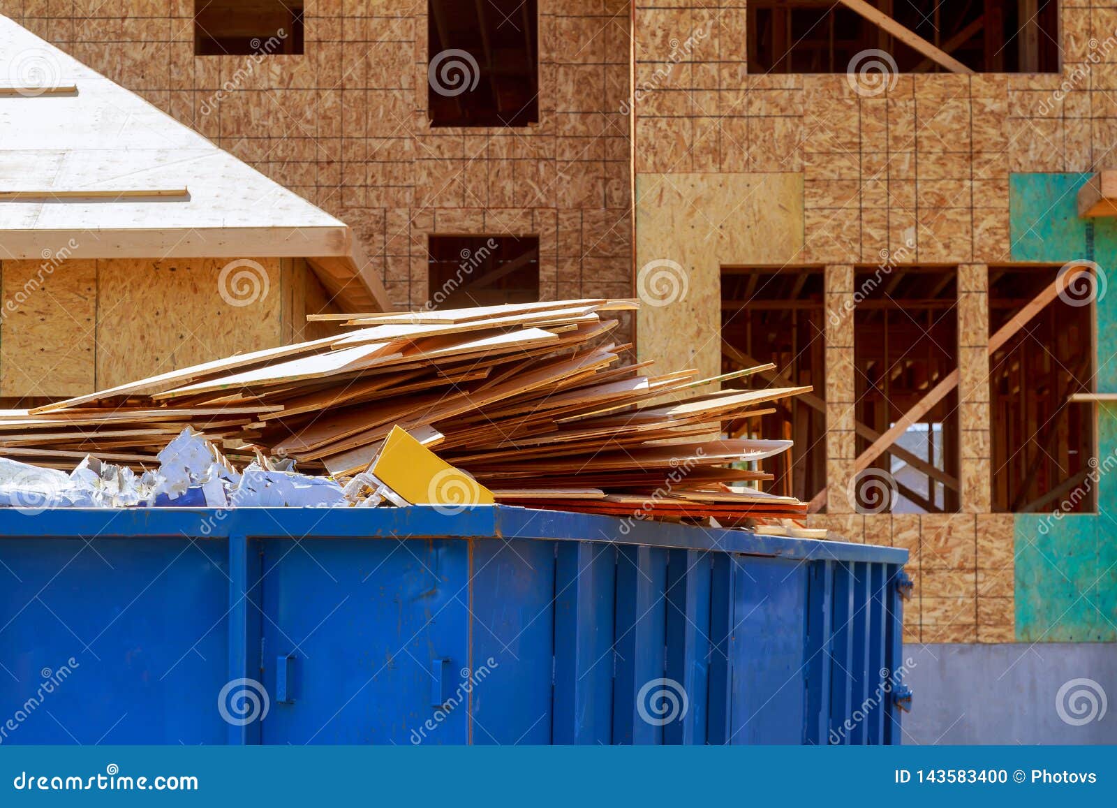 residential view of new houses being built and construction garbage