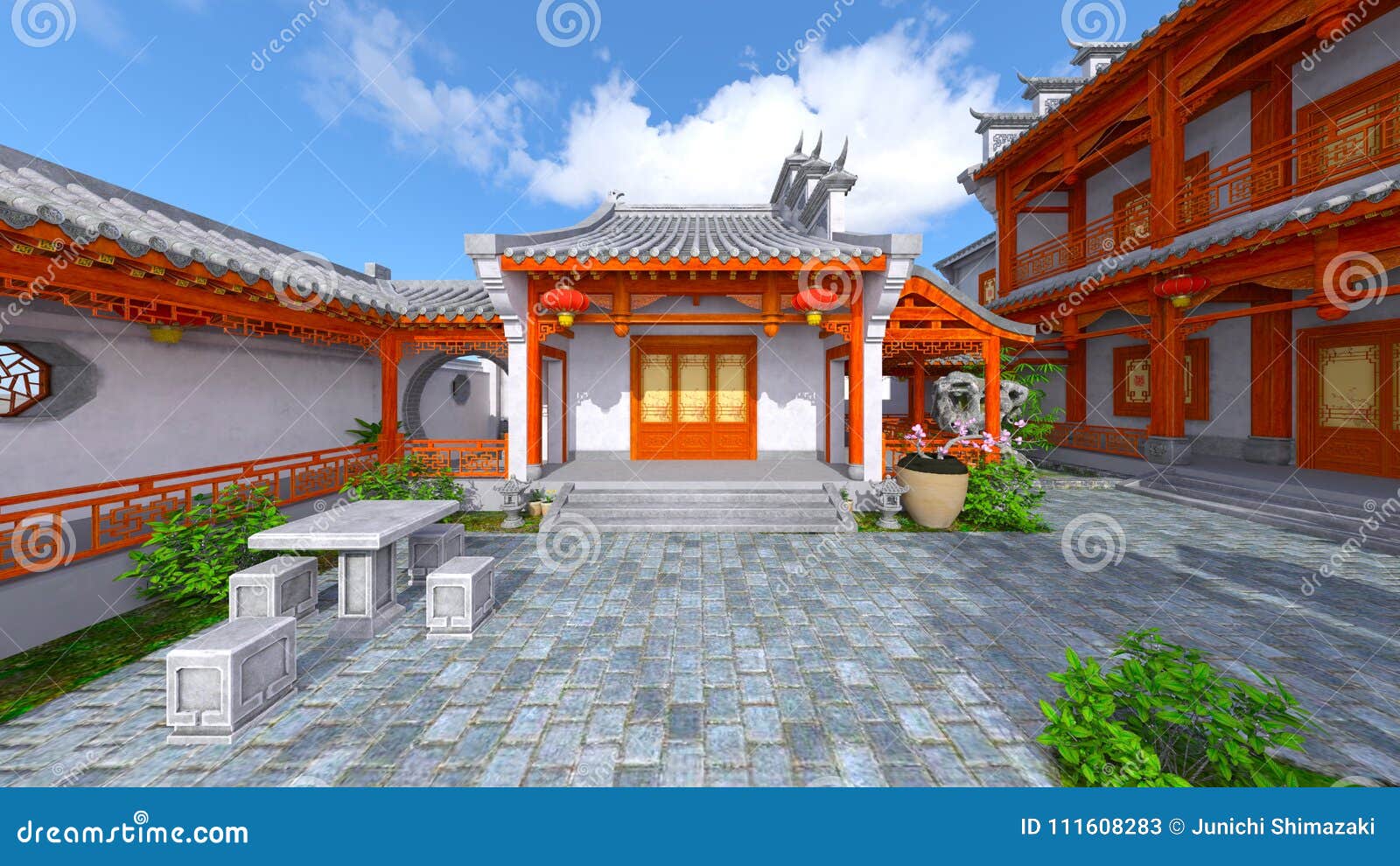 Residência E Pátio Do Estilo Chinês Imagem de Stock Imagem de