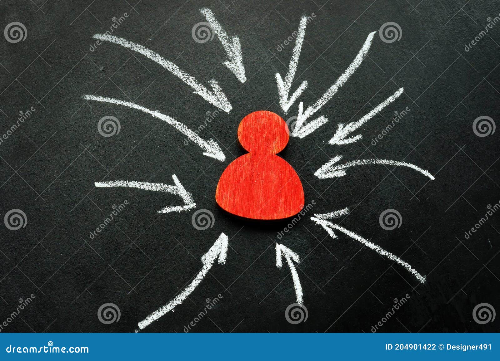 resilience and assertiveness concept. red figurine and arrows.