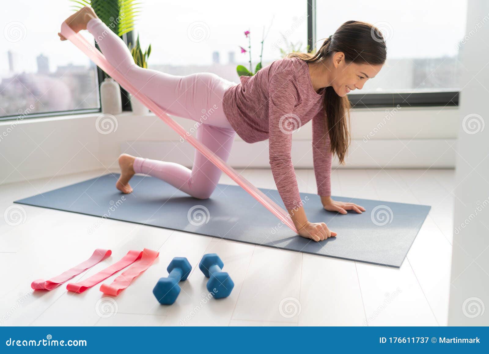 Standing Glutes Leg Stretch Fitness Woman Workout Stock Photo