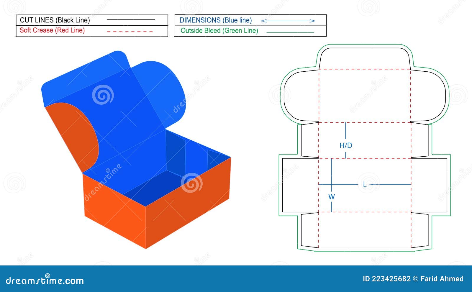 Resizable Custom Food Box Dieline Template and 3D Render Stock Vector ...