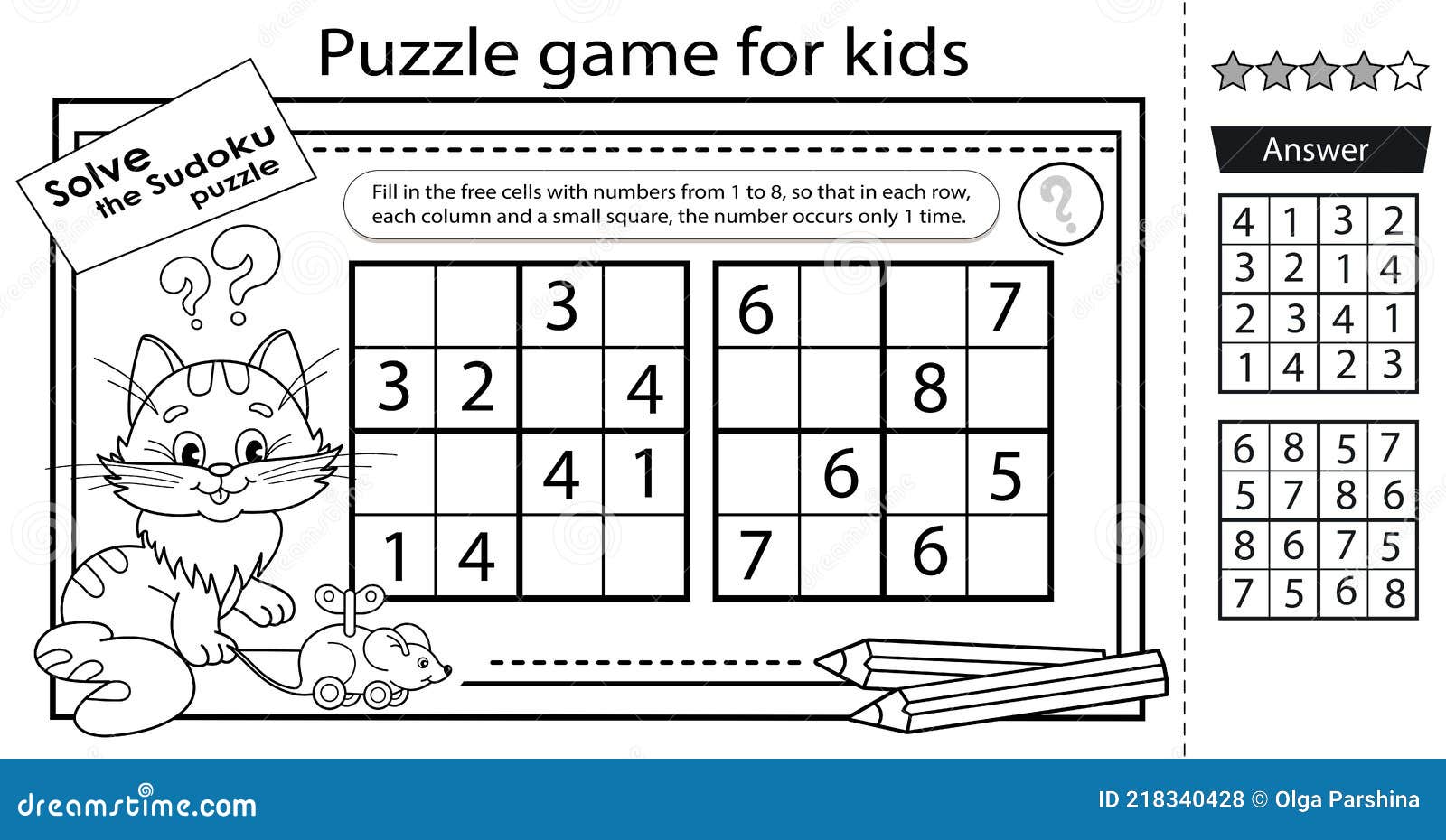 Jogo educativo de sudoku para crianças com gatos fofos