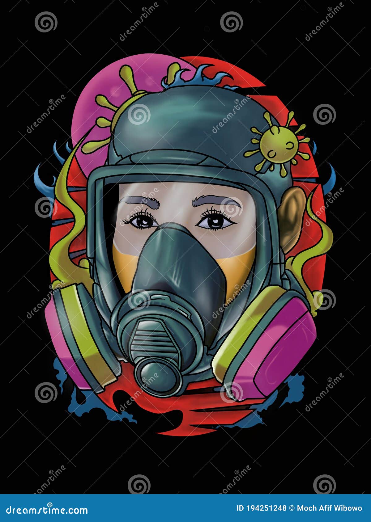 respirator mask for corona ornament illustrasi  potrait