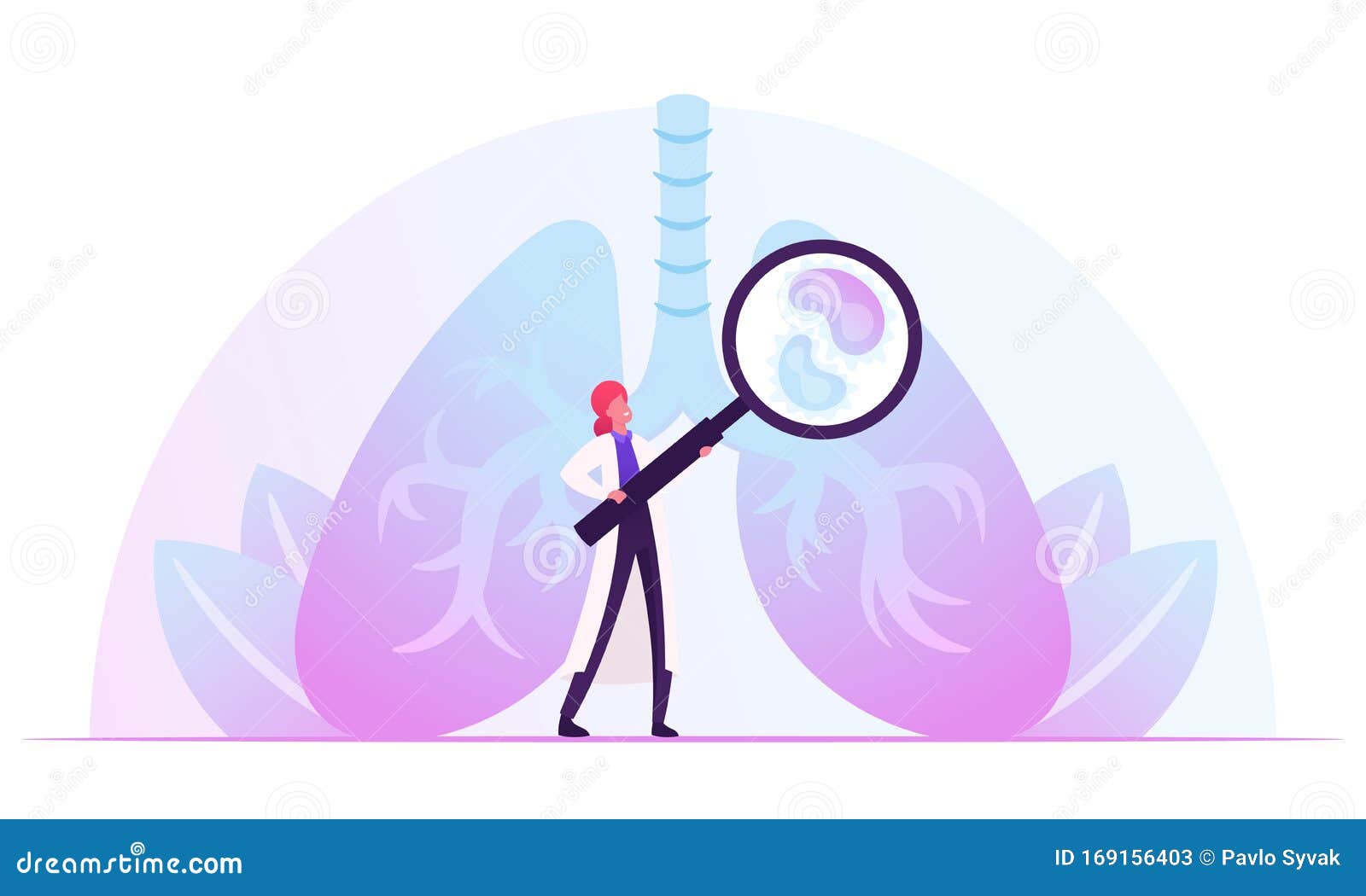 respiratory medicine, healthcare and pulmonology concept. doctor checking human lungs with magnifying glass