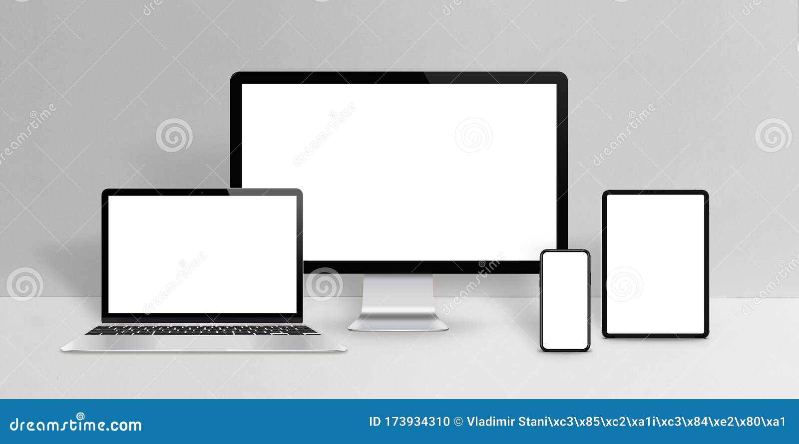responsive  devices mockup. laptop, computer display, phone and tablet with  screen