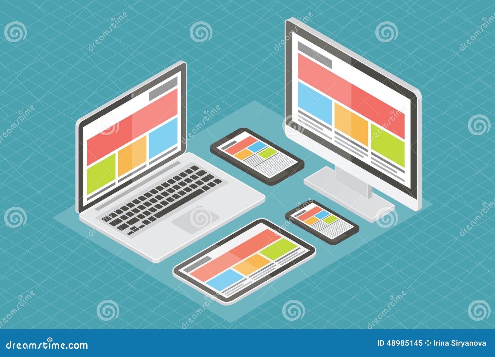 3d device mockup 3d Computer Web Equipment, Responsive Design, Stock Vector