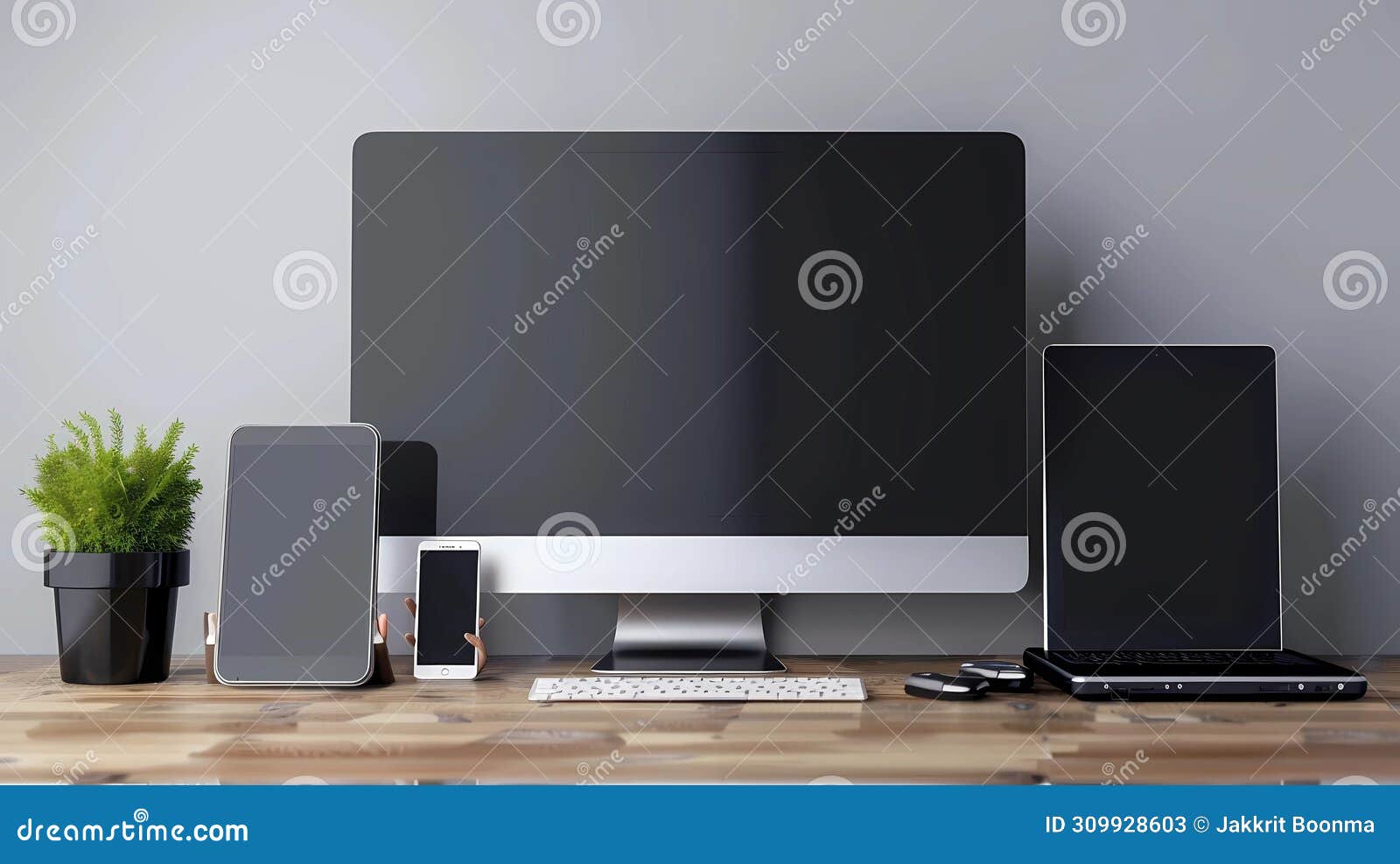 responsive web  mockup. monitor, tablet, smart phone, keyboard and mouse, generative ai s