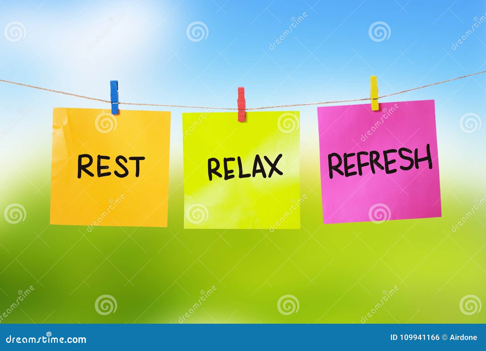 rest, relax, refresh, motivational text