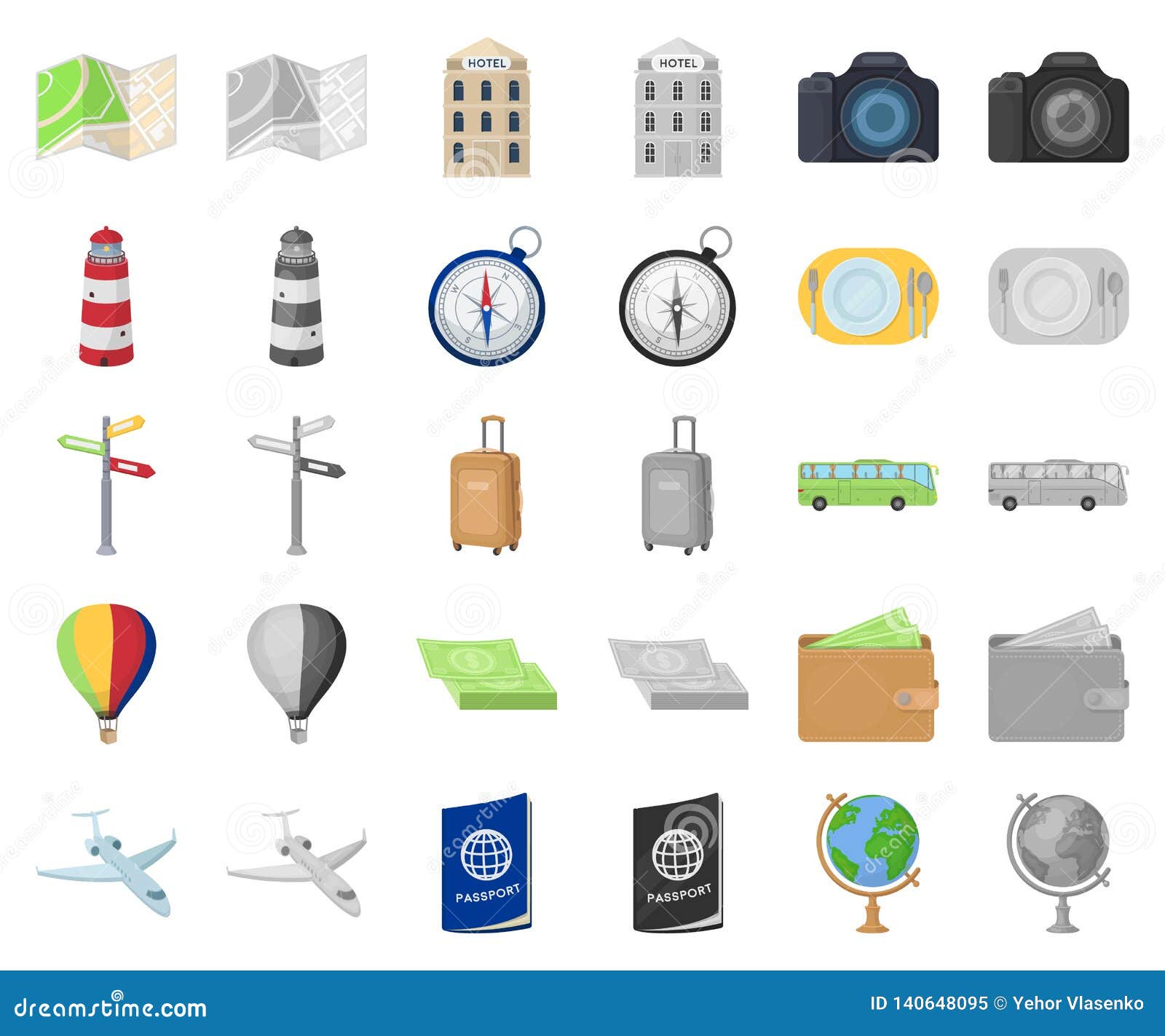 rest and travel cartoon,monochrom icons in set collection for . transport, tourism   stock web