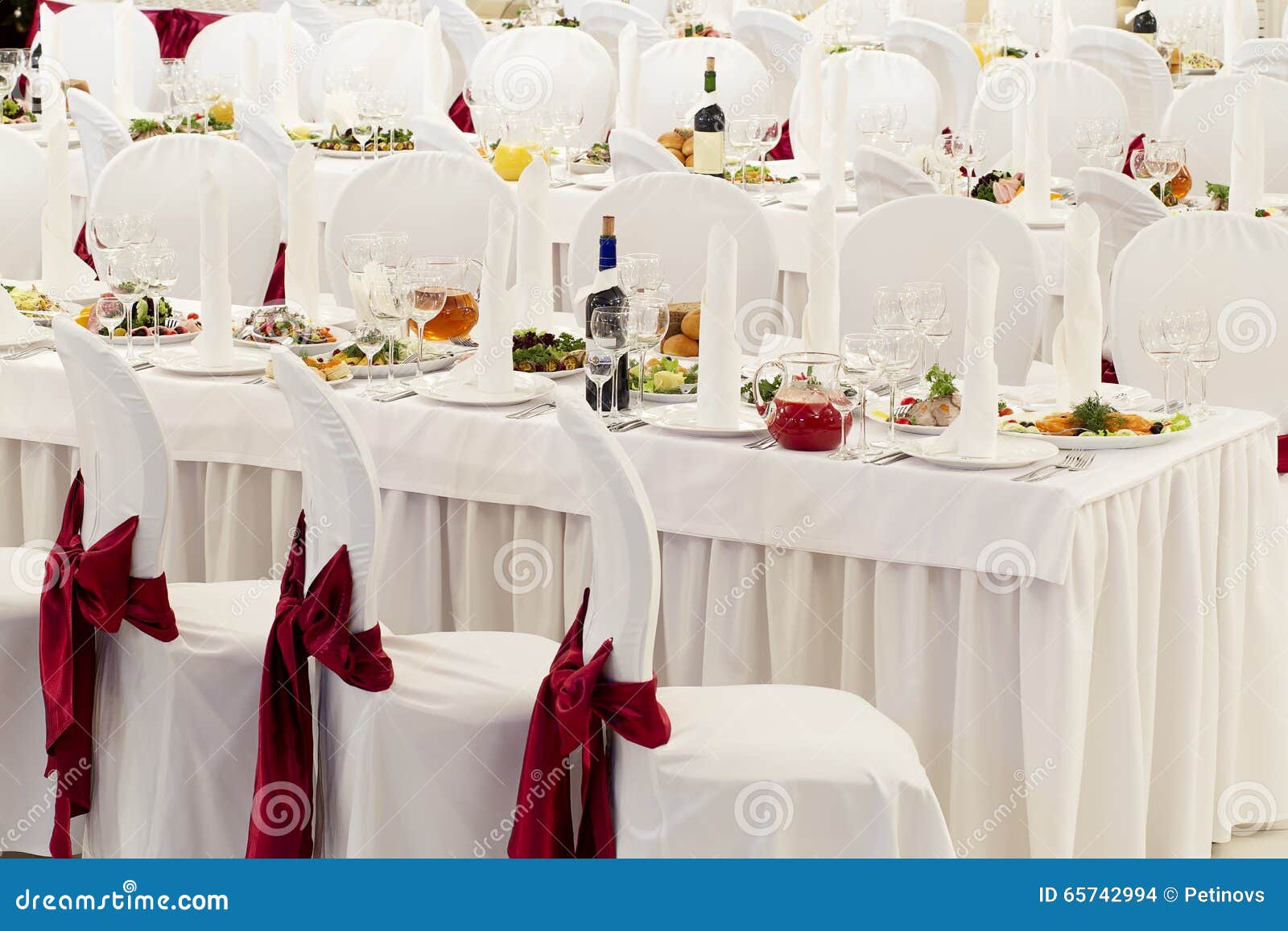 A Restaurant Banquet Room Decorated For A Wedding Stock 