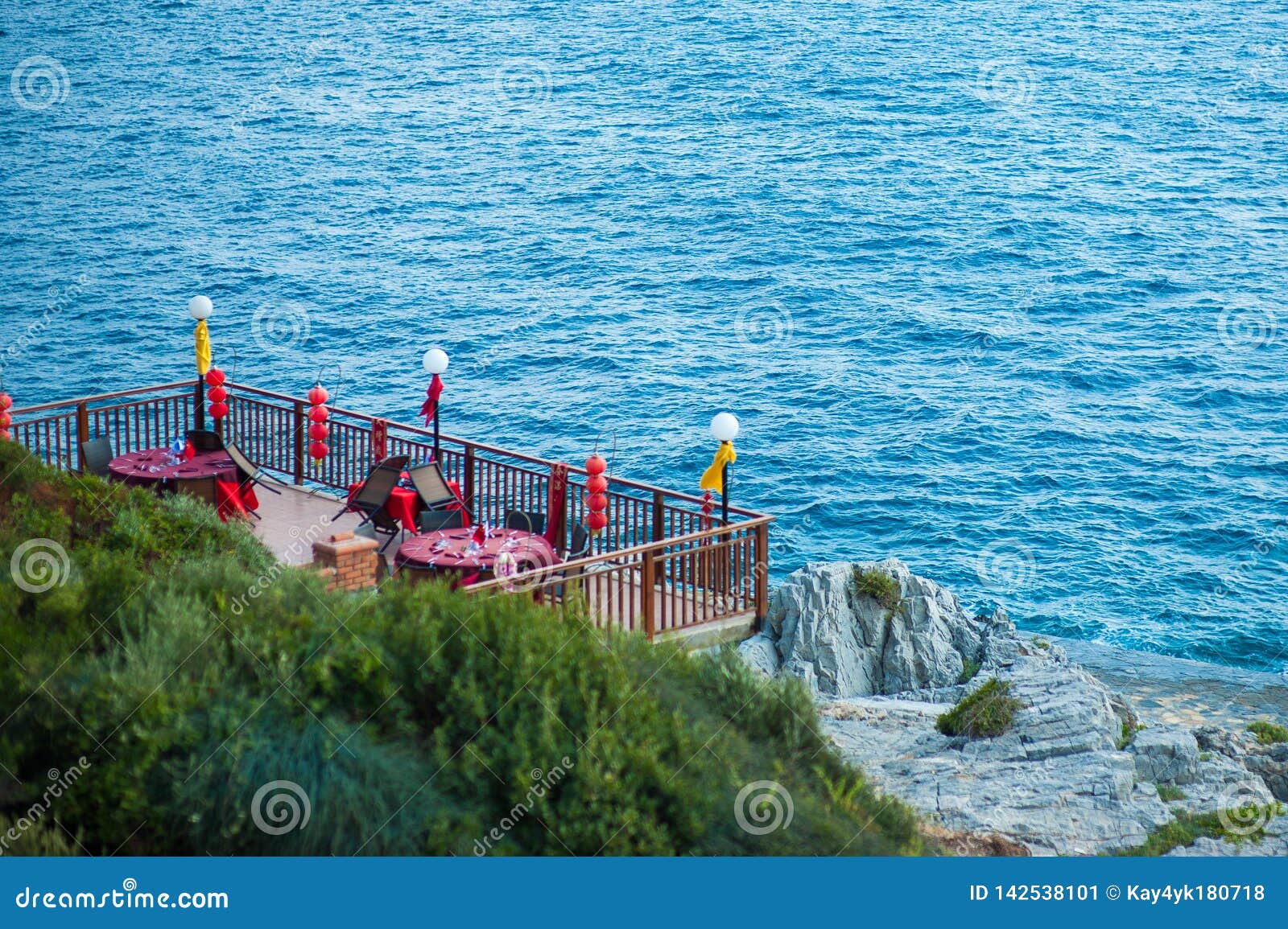 Restaurant On The Beach, Breakfast On The Water Stock Image - Image of