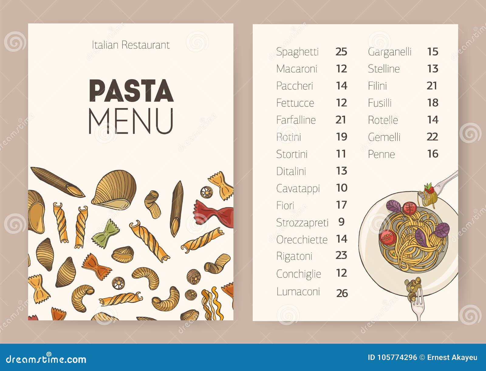 Restaurant or Cafe Dining Menu Template with Plate of Cooked Delicious  Spaghetti, Different Types of Uncooked Pasta and Stock Vector -  Illustration of cooked, delicious: 105774296