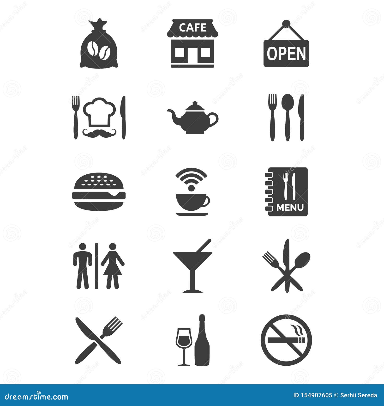 Restaurant and Cafe Icons Set on White Background Stock Illustration