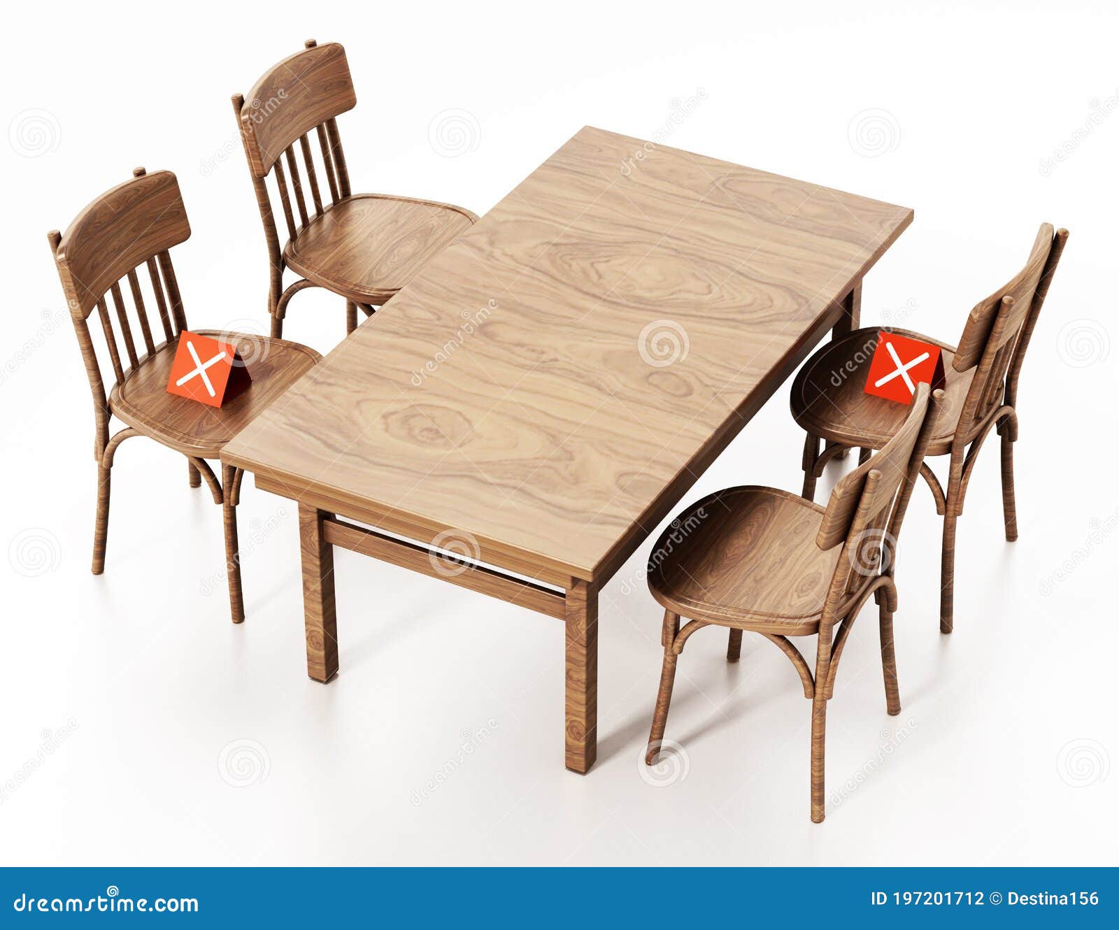 Restaurant or Cafe Table and Chairs with Cross Icons. 3D Illustration