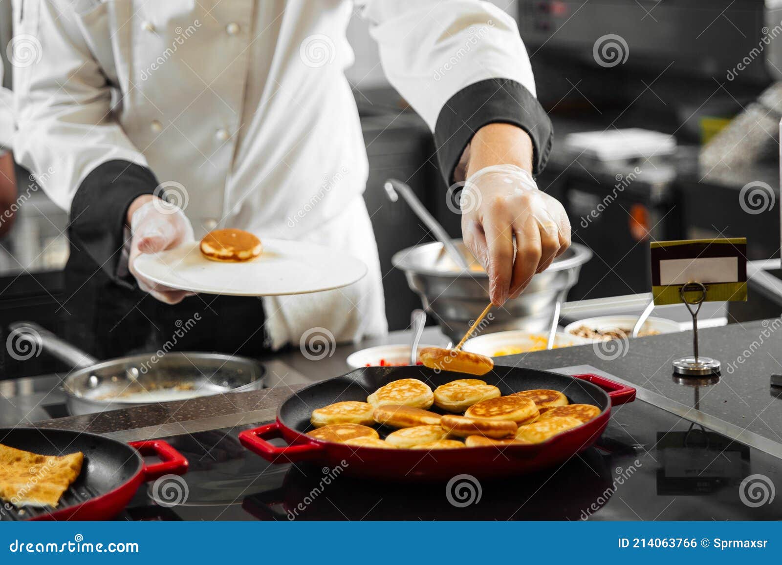 Restaurant Chef Cooking Pancakes in the Kitchen Stock Photo Image of