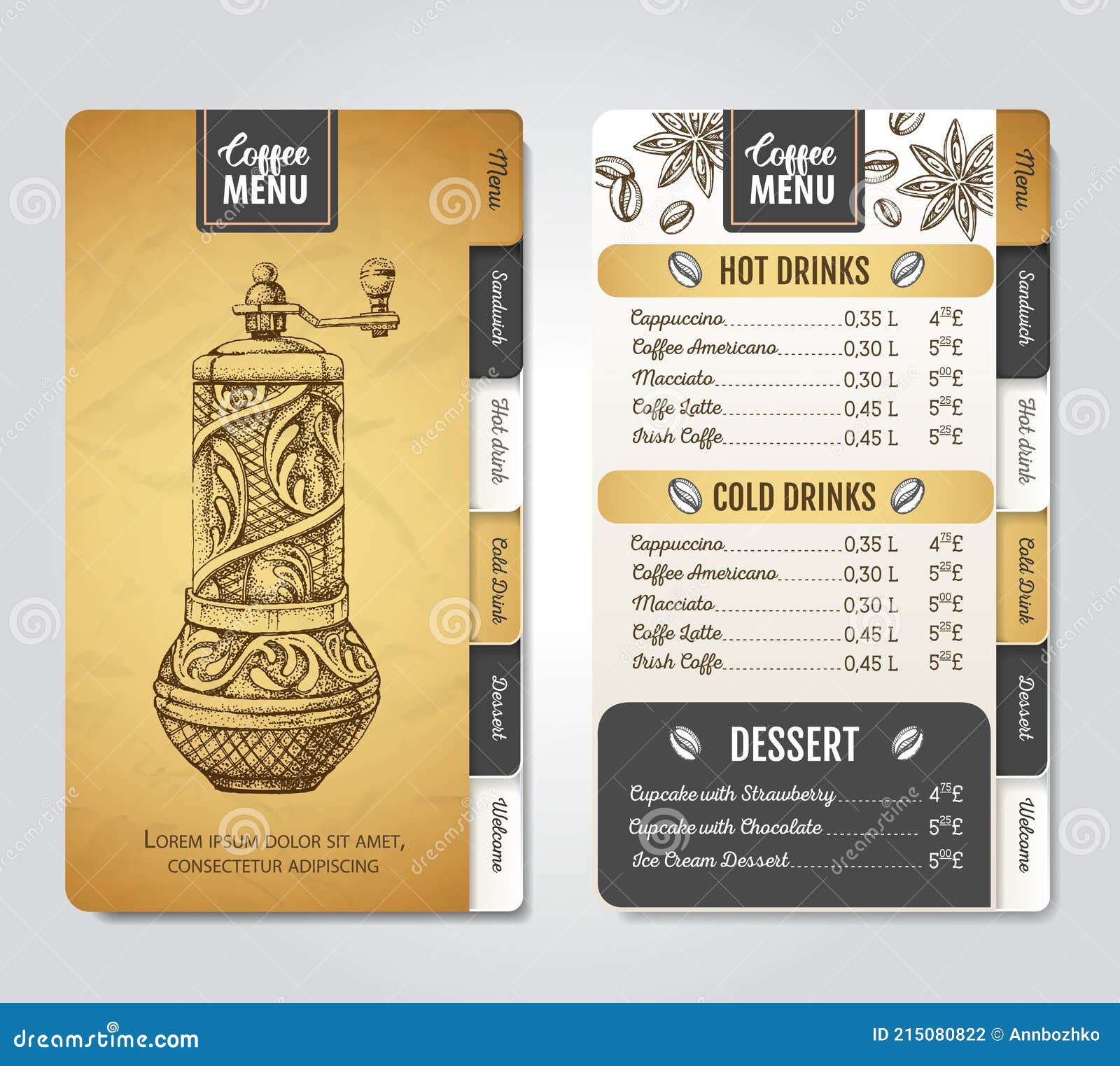 Restaurant Coffee Menu Design. Decorative Sketch of Coffee Grinder