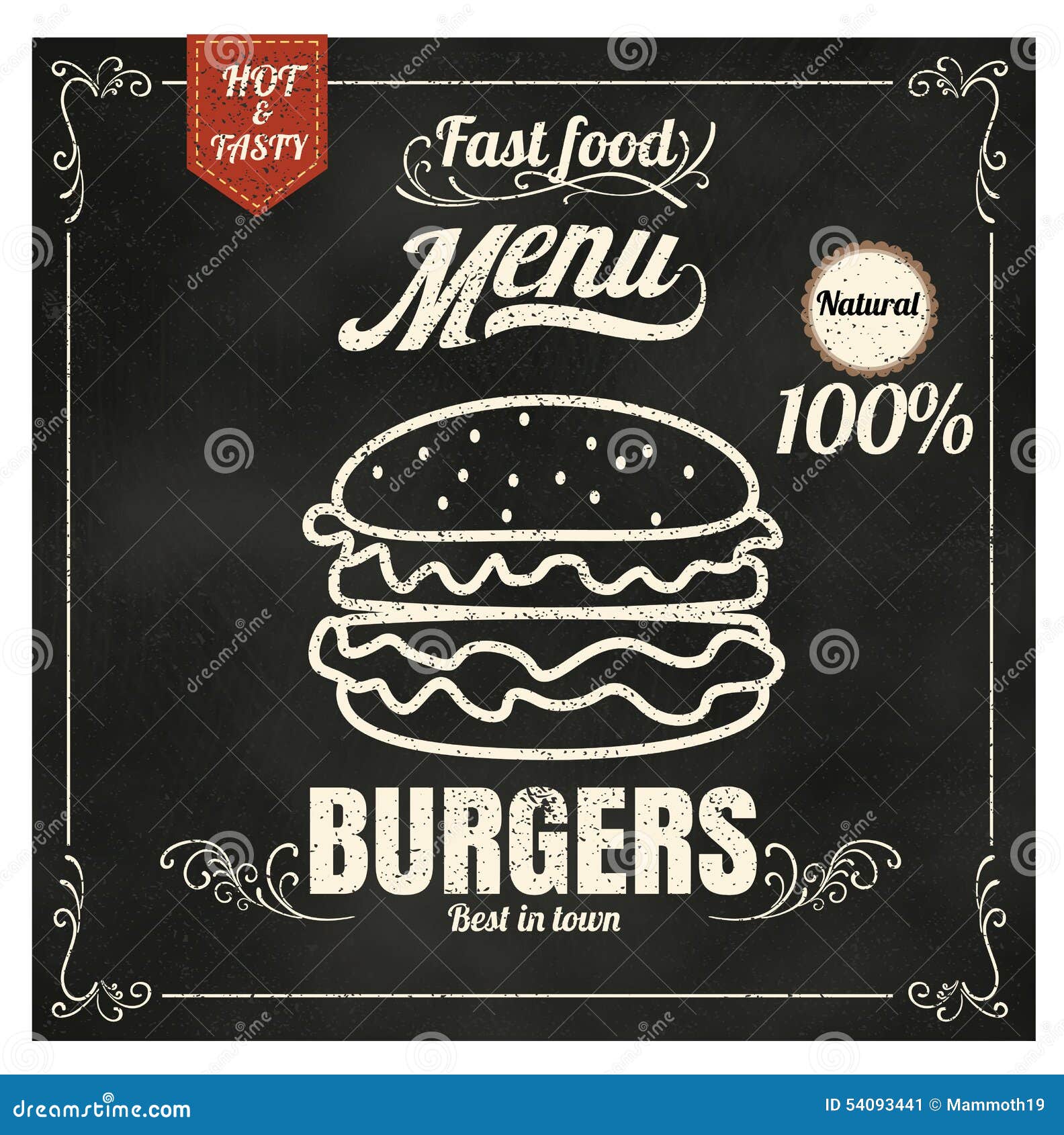 Restaurant Fast Foods Menu Burger on Chalkboard Vector Format Eps10