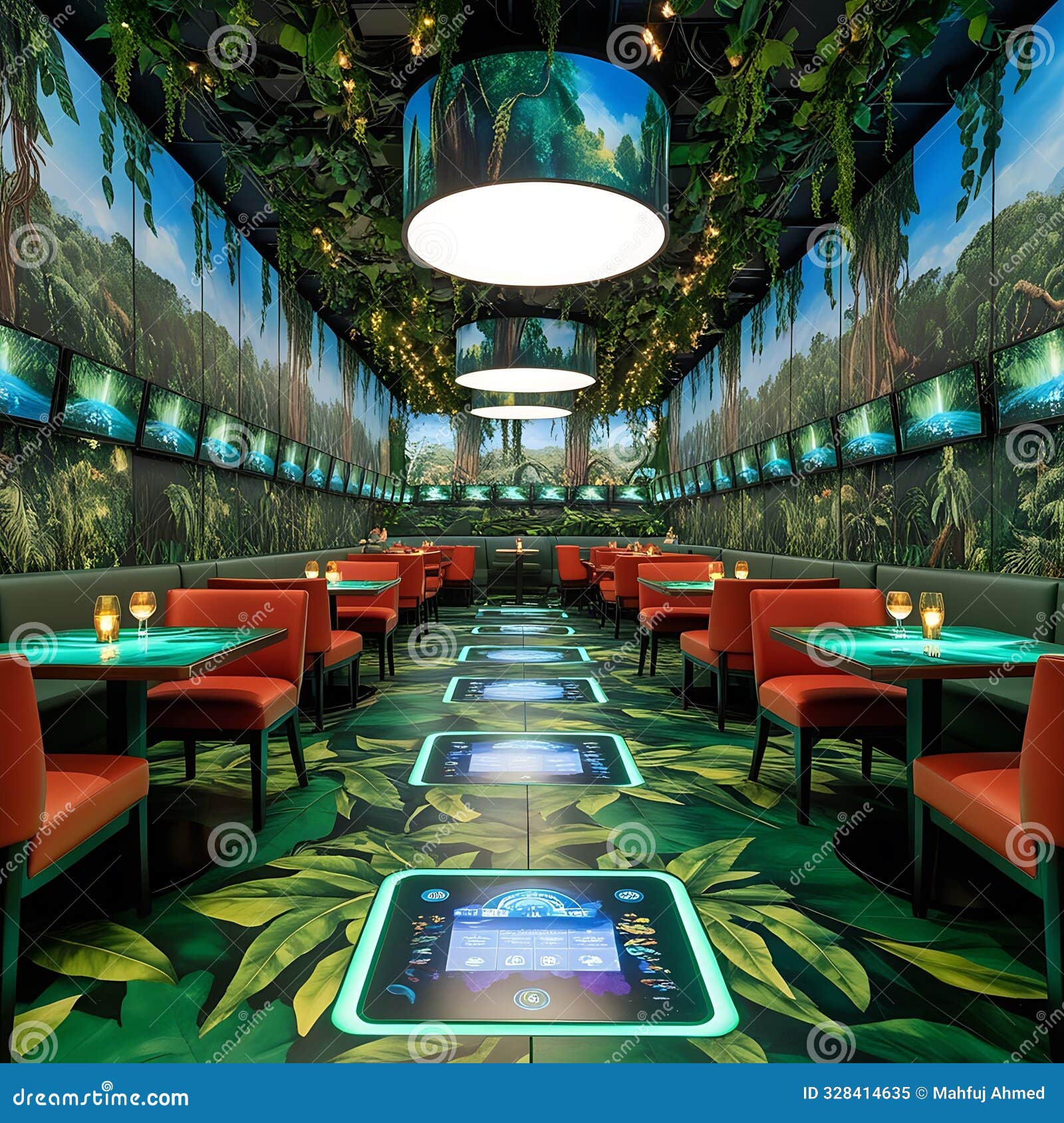 the futuristic restaurant features a rainforest-inspired  idea 
