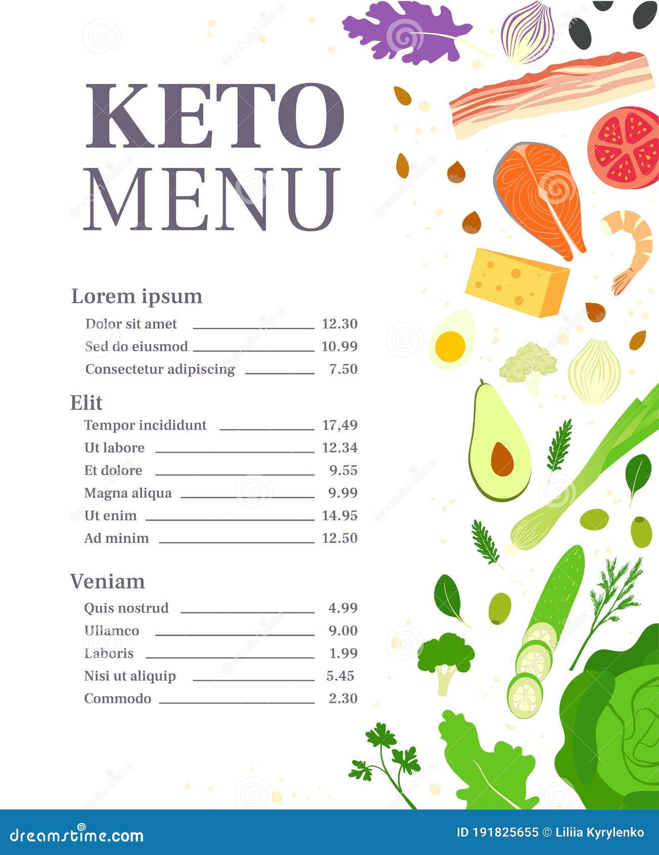 Restaurant Keto Menu Template Ketogenic Diet Healthy Eating Stock Vector Illustration Of Calories Healthy 191825655