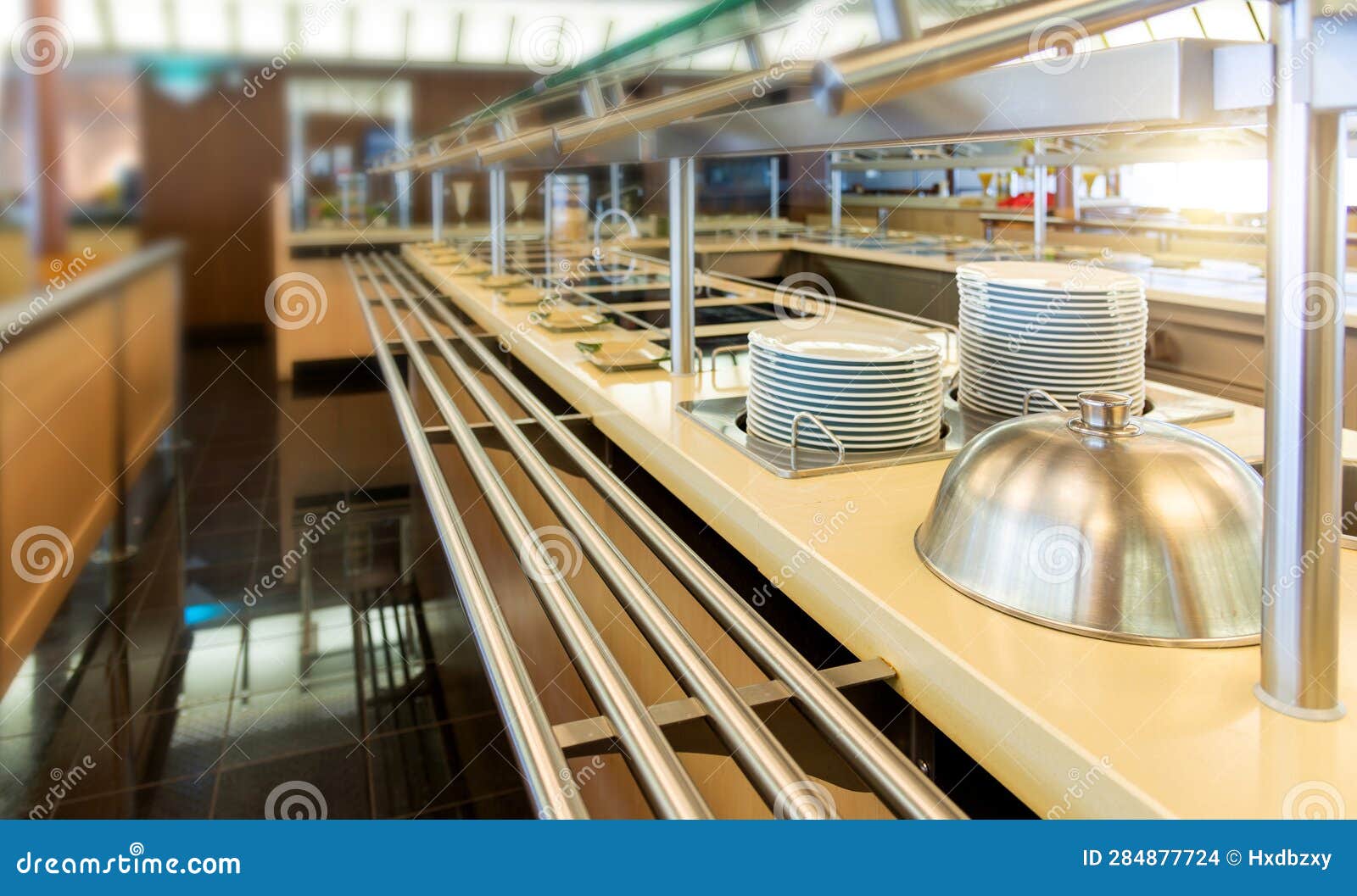 Restaurant Kitchen with Group of White Plates Stock Photo Image of