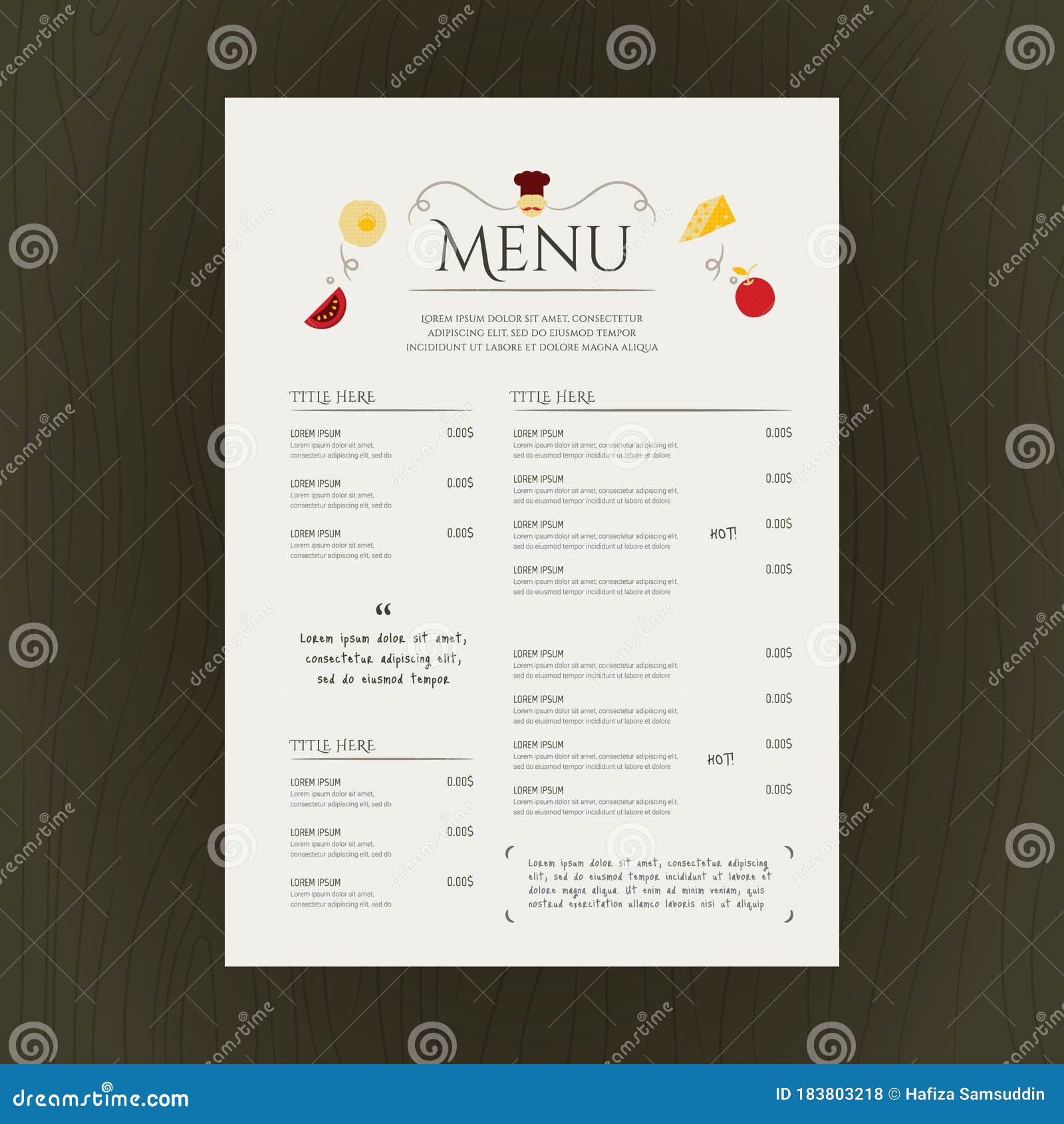 Restaurant Menu Card. Vector Illustration Decorative Background Design  Stock Illustration - Illustration of invitation, vector: 183803218
