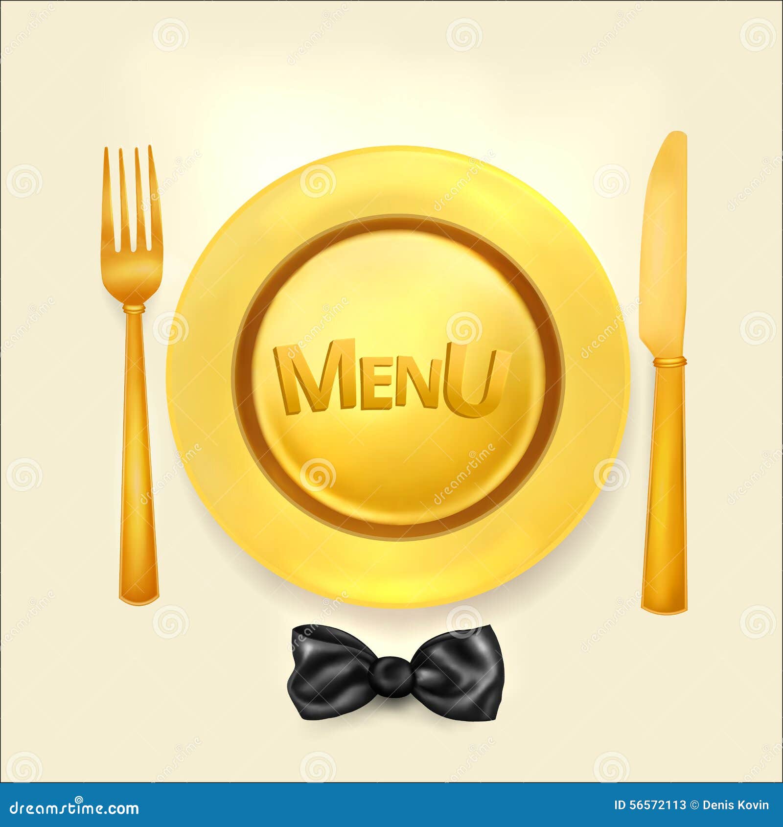 Restaurant Menu Design with Golden Plate, Fork and Knife Stock Illustration Illustration of