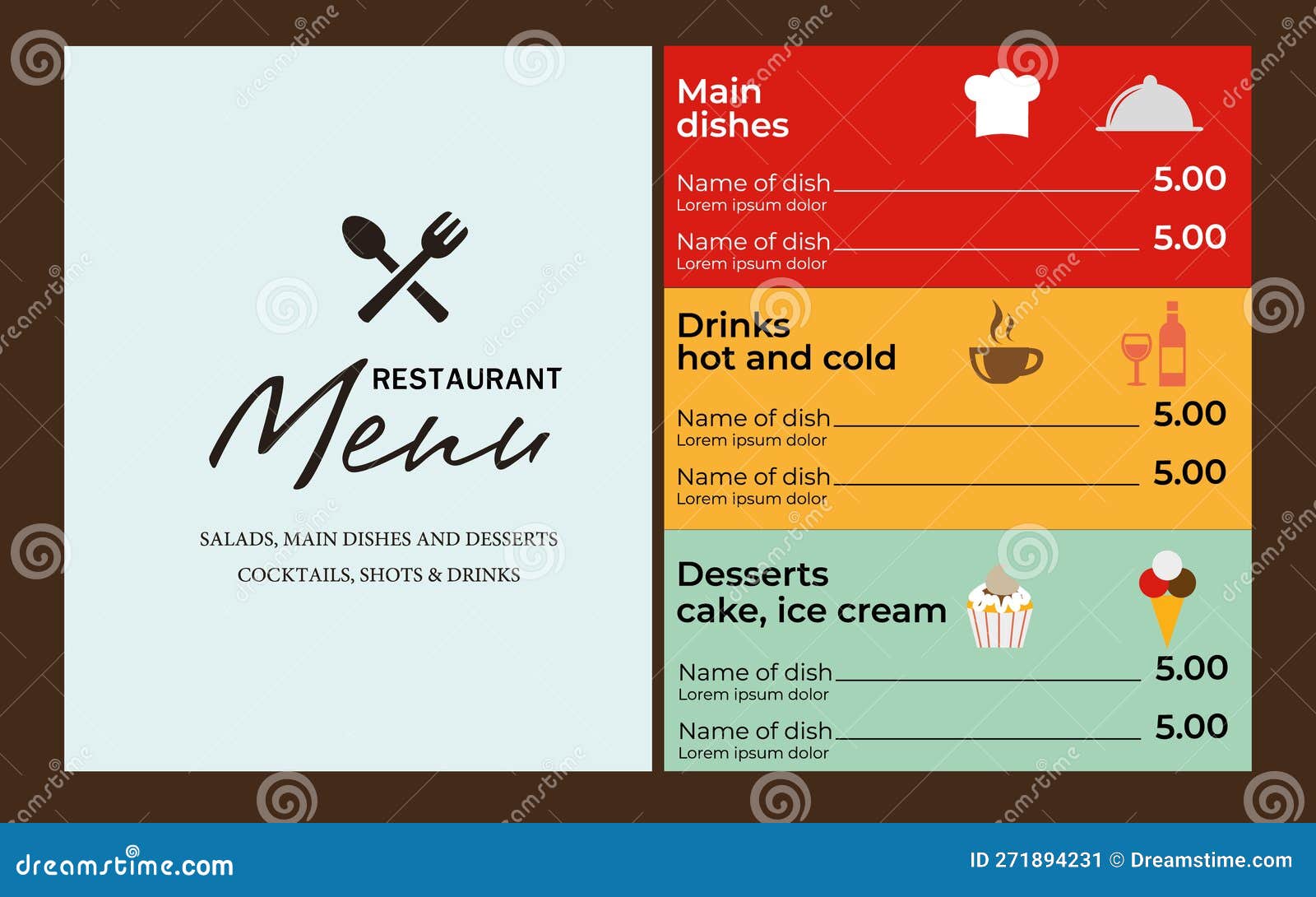 Restaurant Menu. Flat Design, Vector Stock Vector - Illustration of document, learning: 271894231