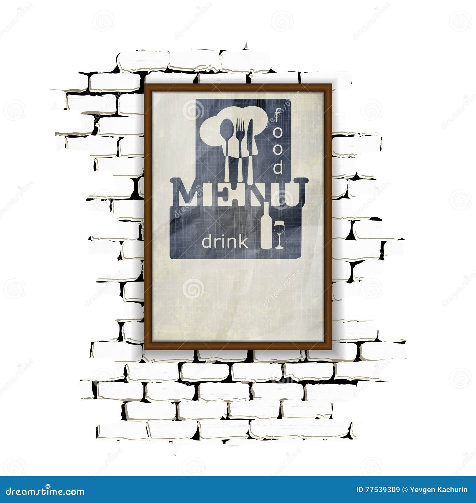 Restaurant Menu in the Frame on a Brick Wall Stock Vector